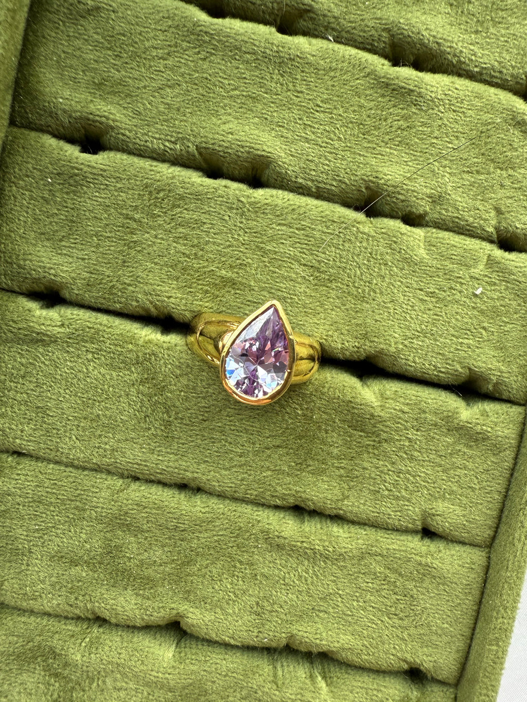 Gold Bezel Lilac Teardrop Ring Size 8