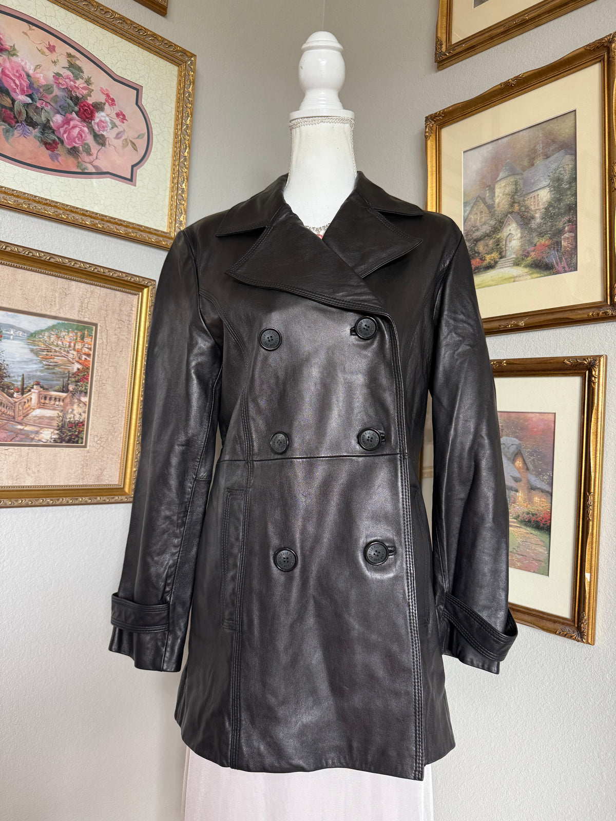 Vintage Black London Fog Leather Peacoat