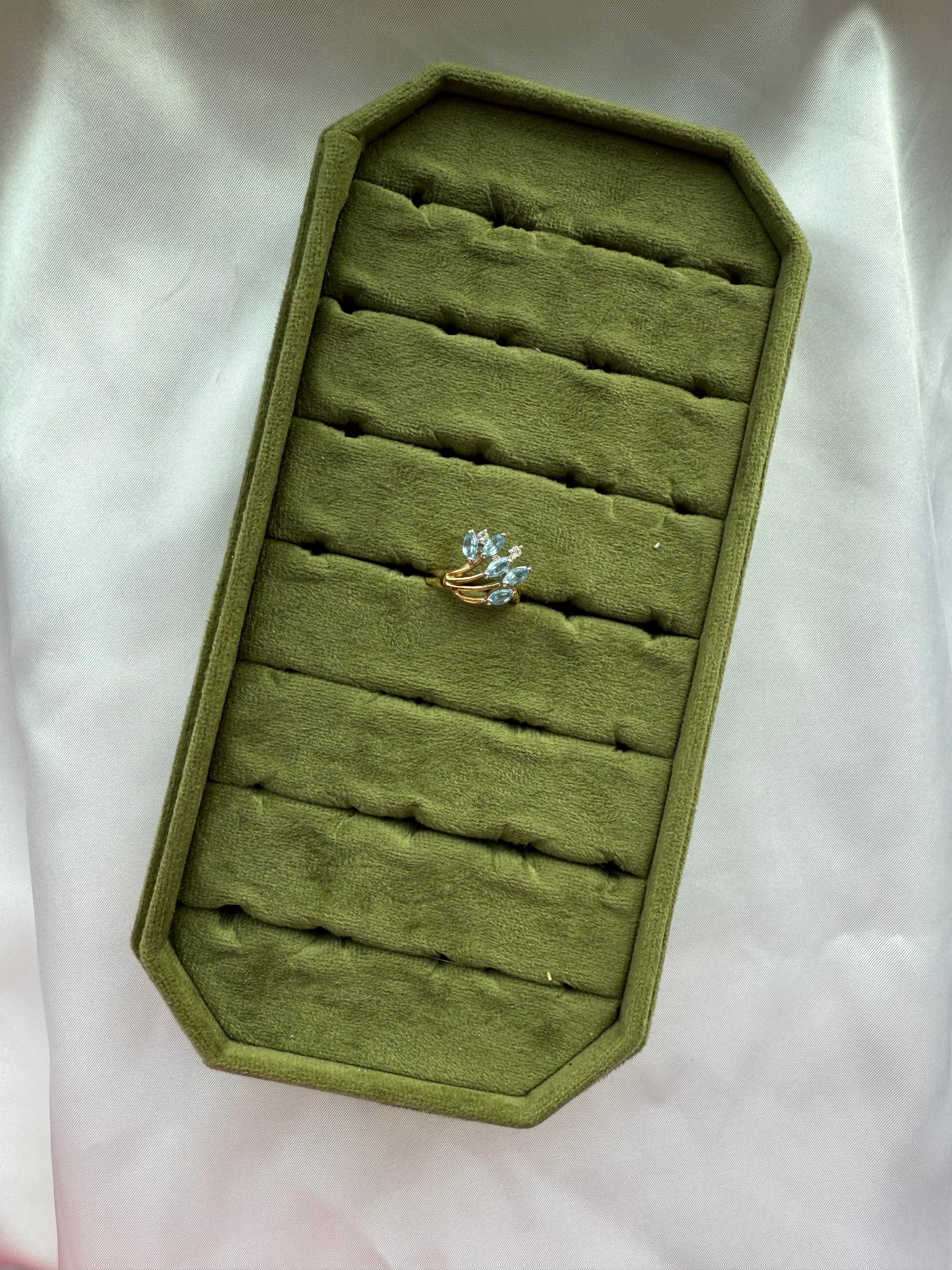 Gold Marquise Light Blue Cluster Ring Size 6