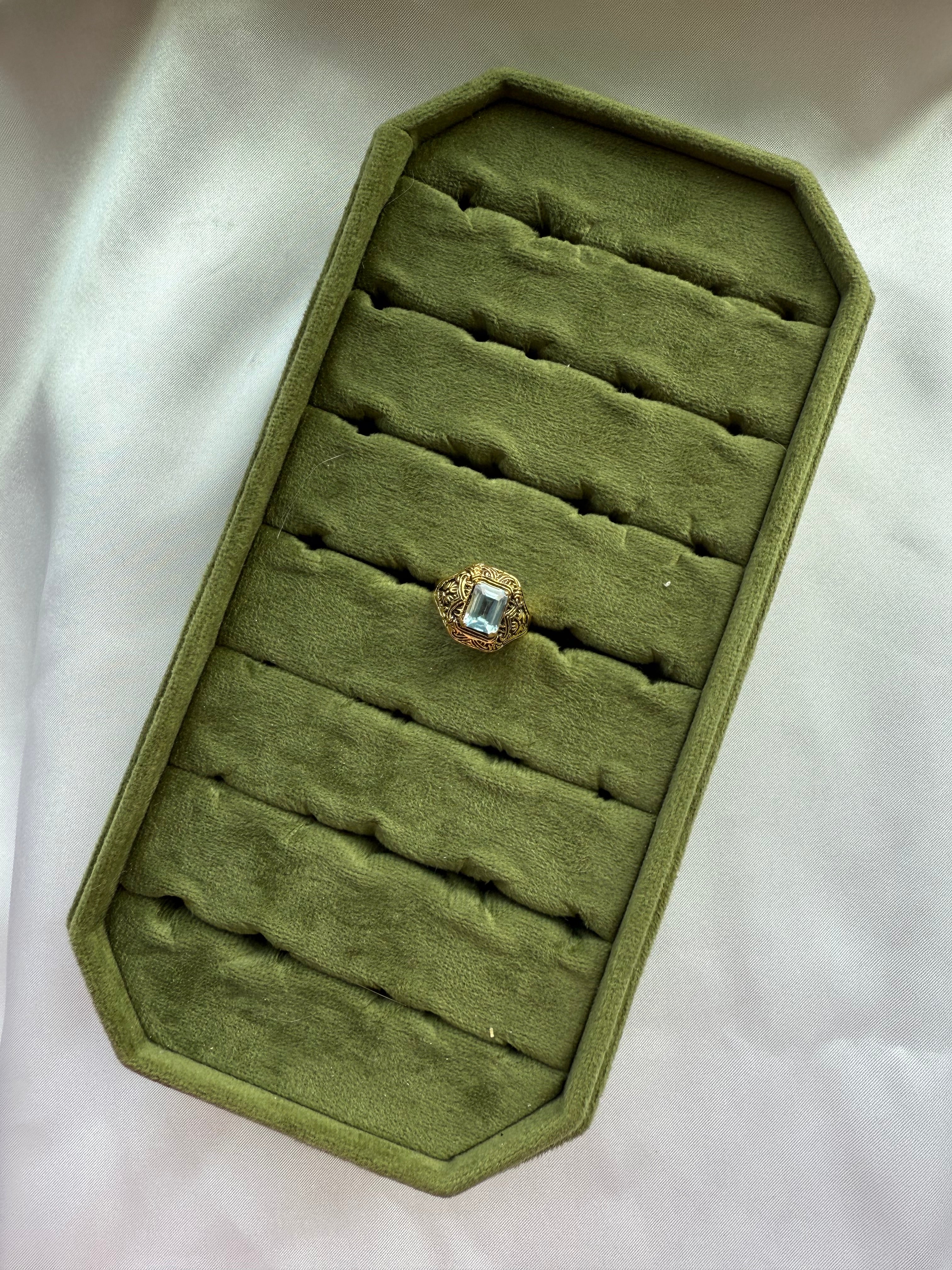 Gold Engraved Light Blue Ring Size 6