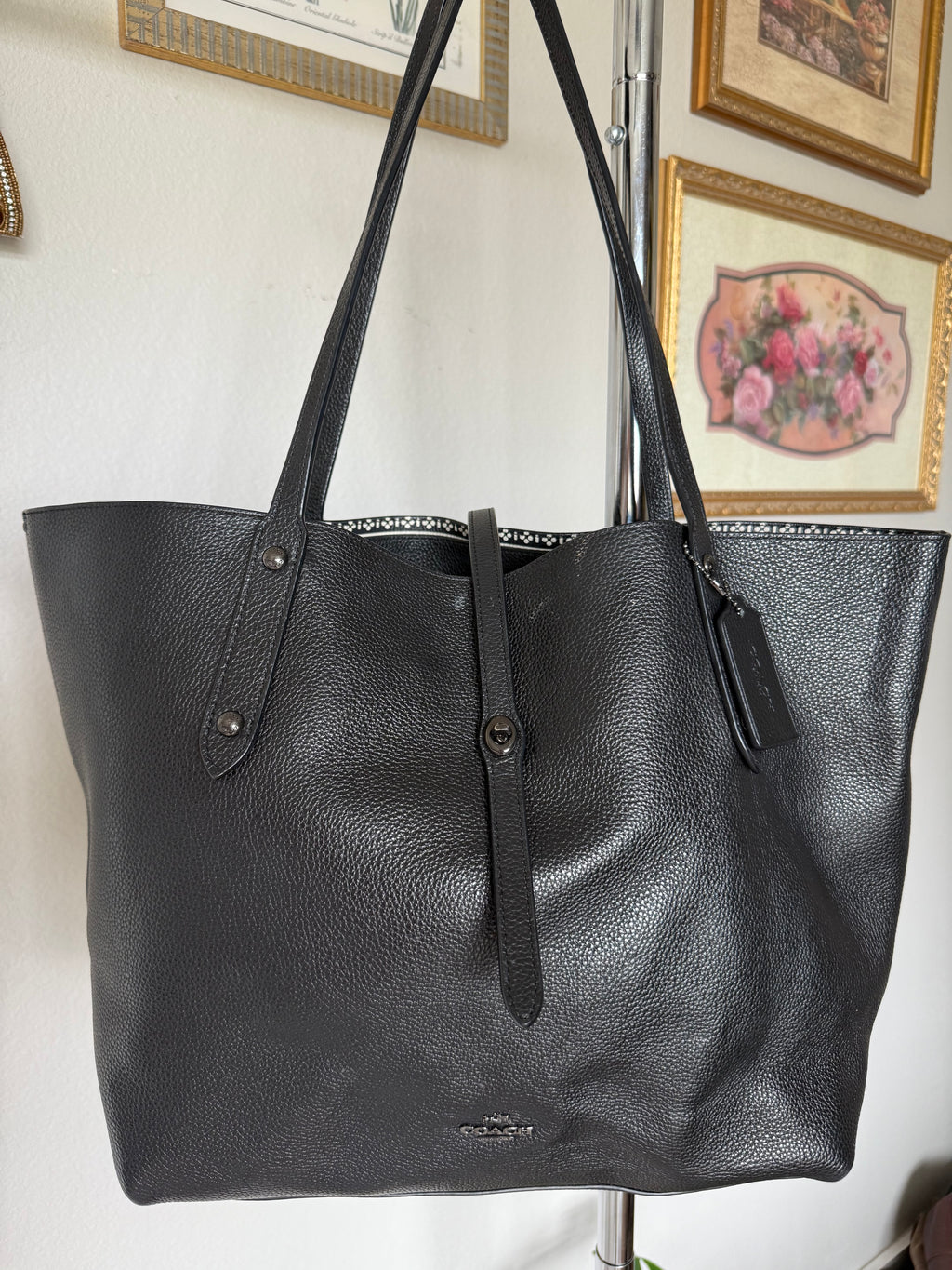 Black Coach Market Tote Bag