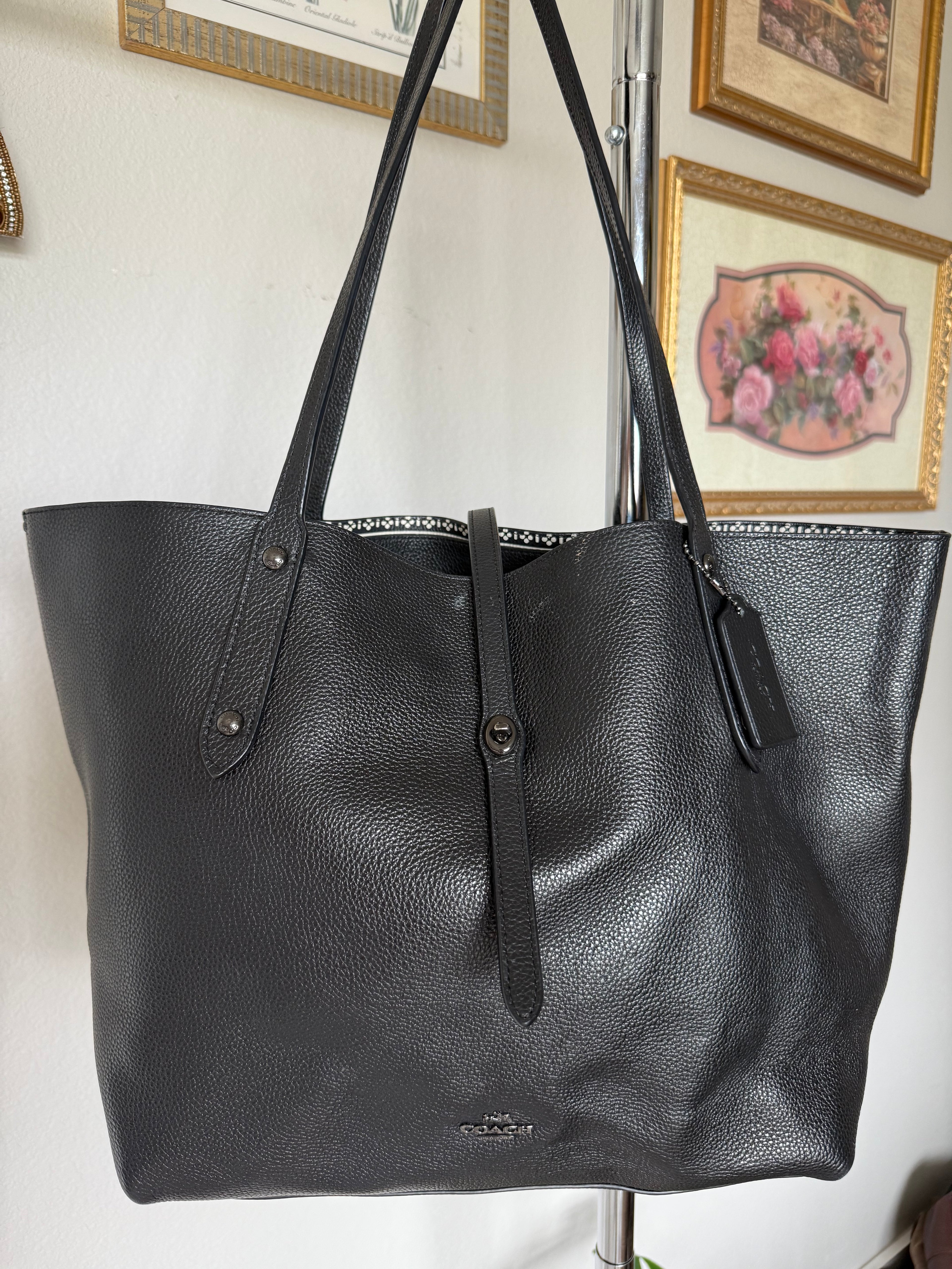 Black Coach Market Tote Bag