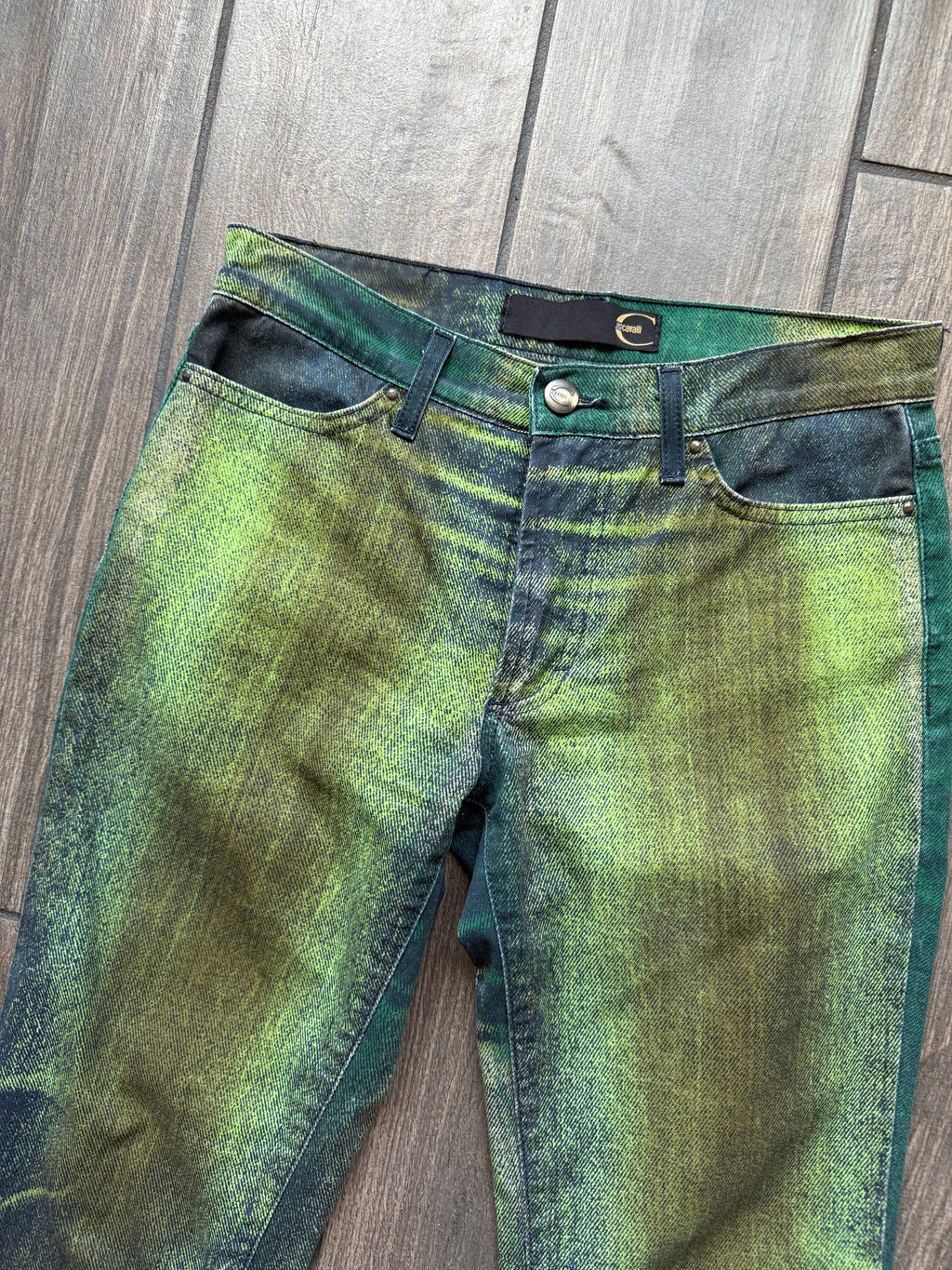 Roberto Cavalli Green Acid Wash Jeans