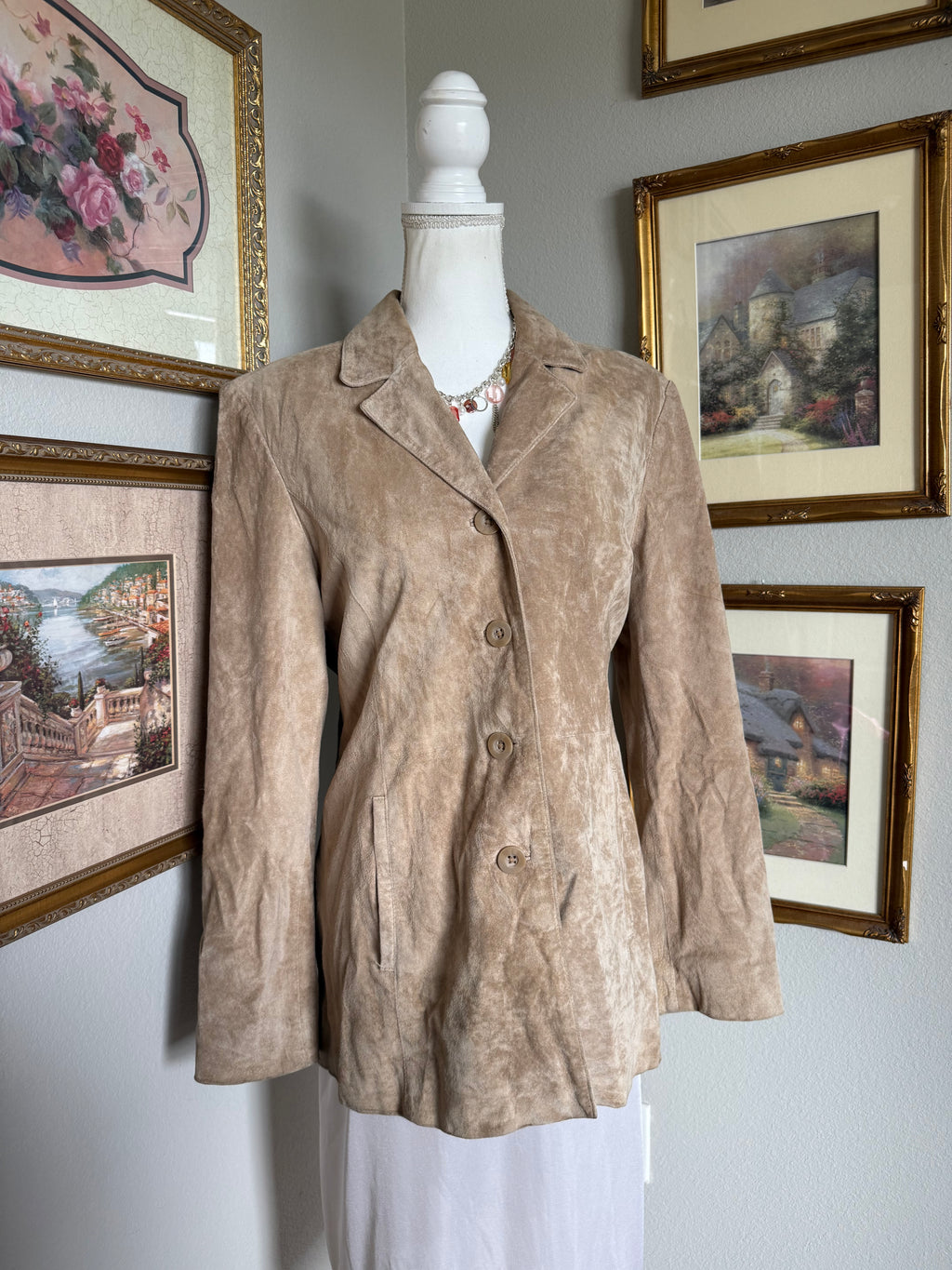 Beige Suede Button Up Jacket