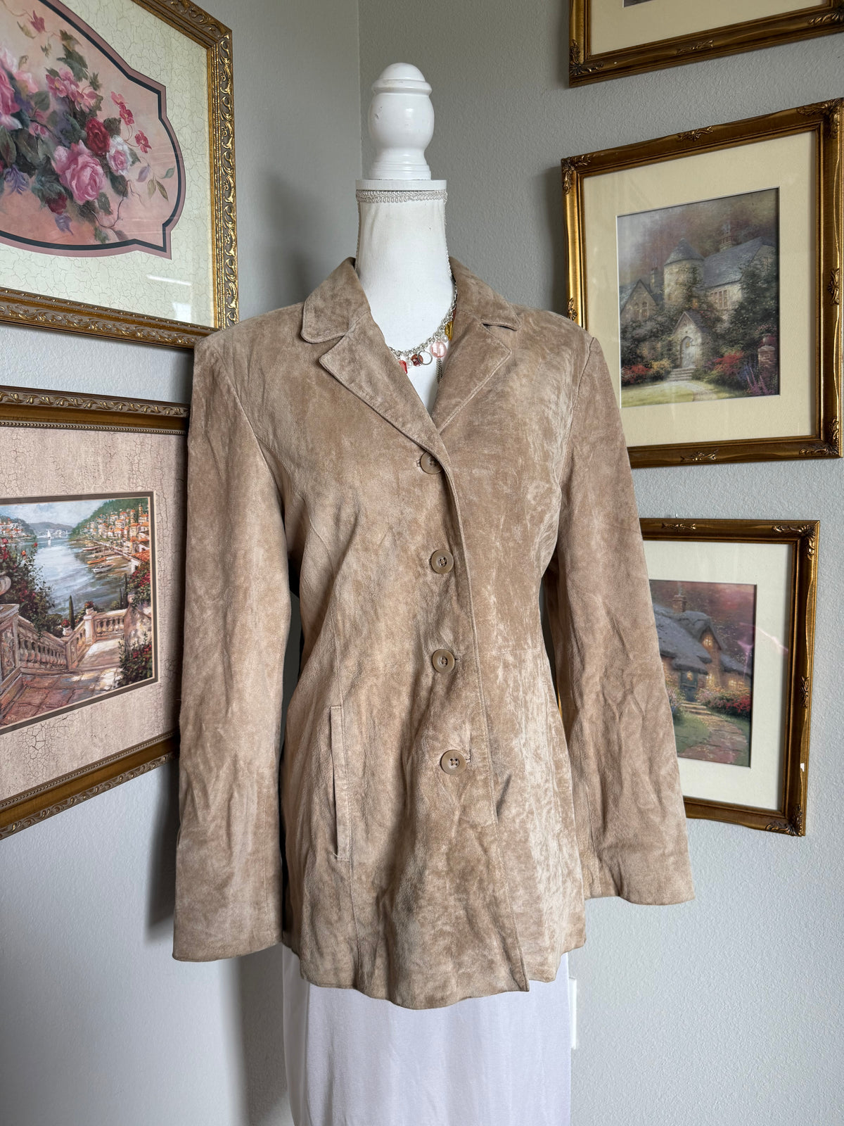 Beige Suede Button Up Jacket