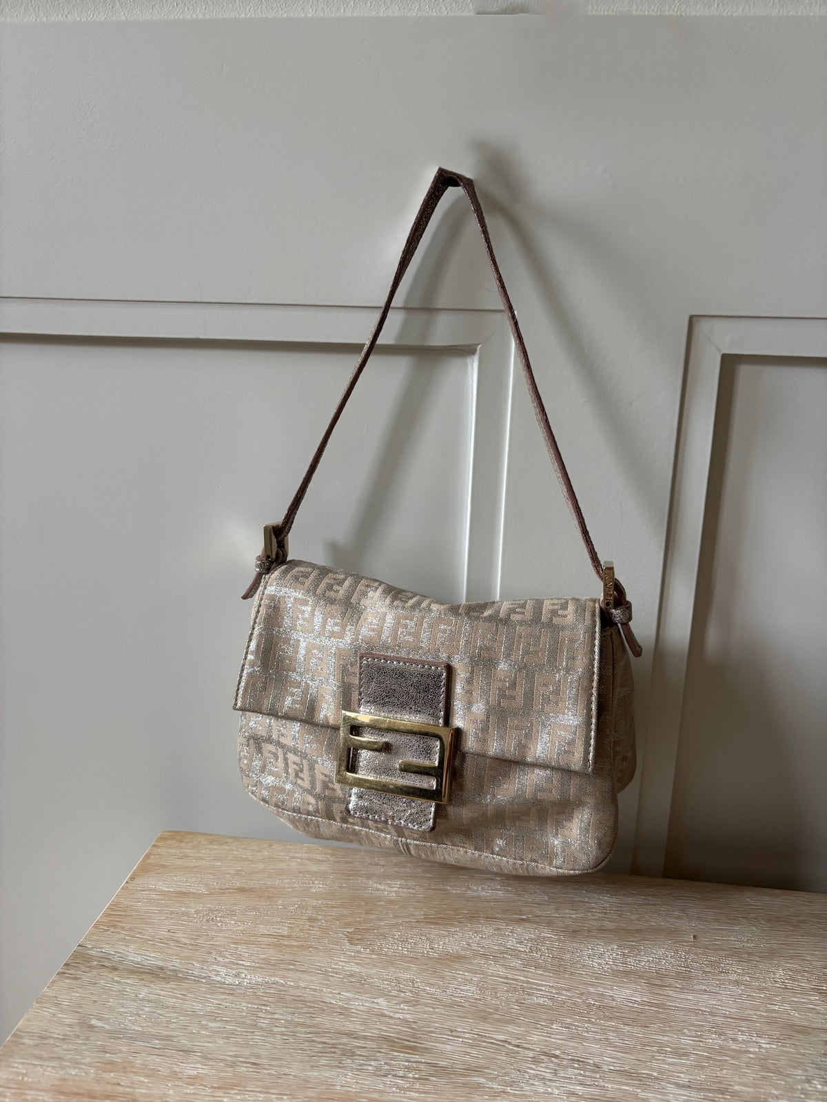 Fendi Metallic Zucchino Mini Mamma Baguette Bag