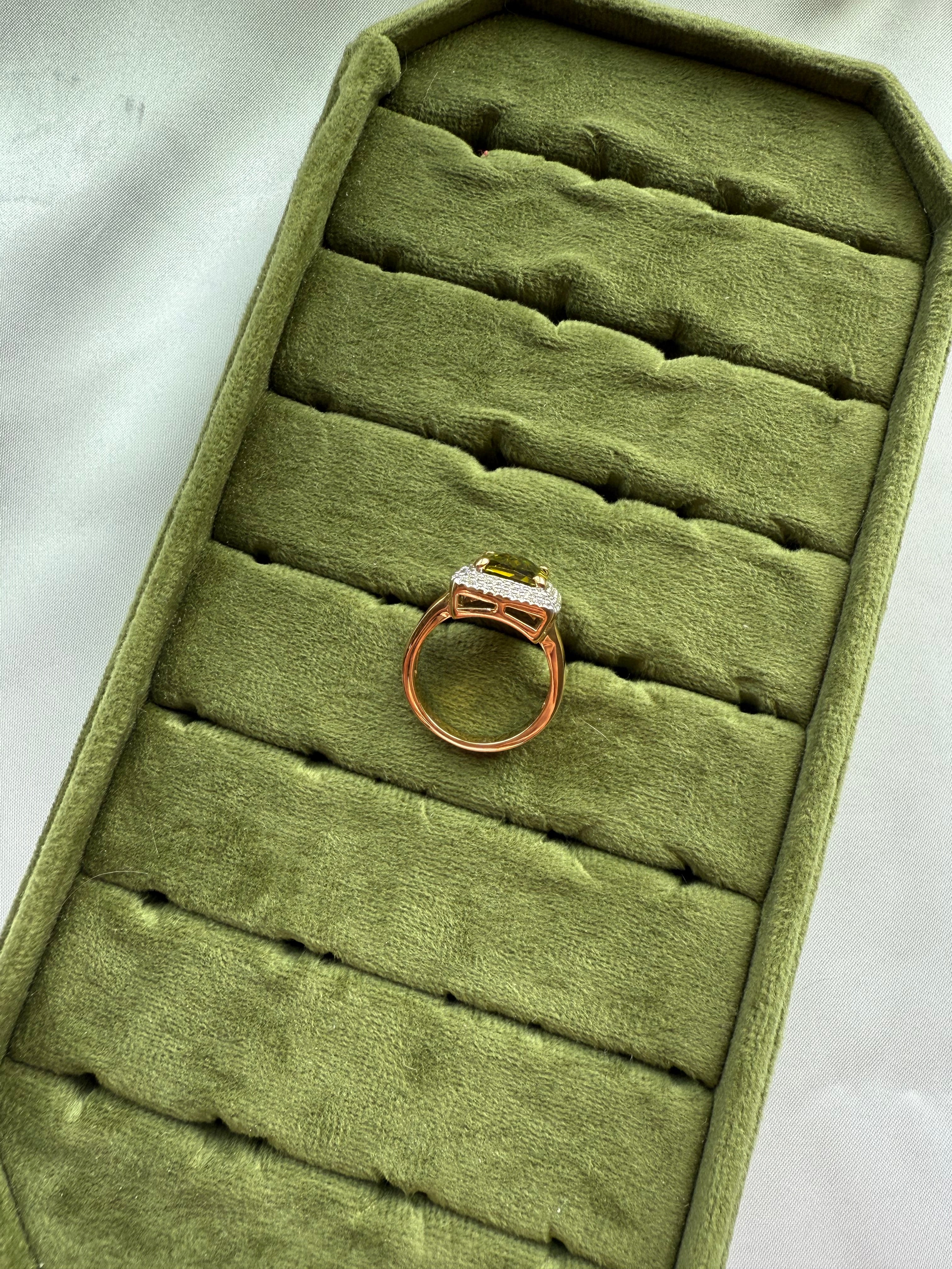 Gold Olive Green Halo Ring Size 8