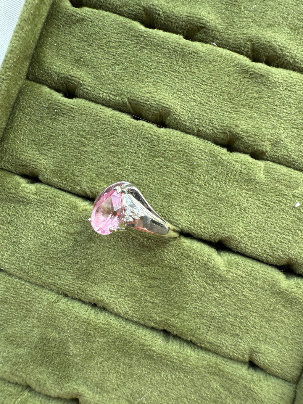 10k White Gold Pink Sapphire & Diamond Ring Sz 8