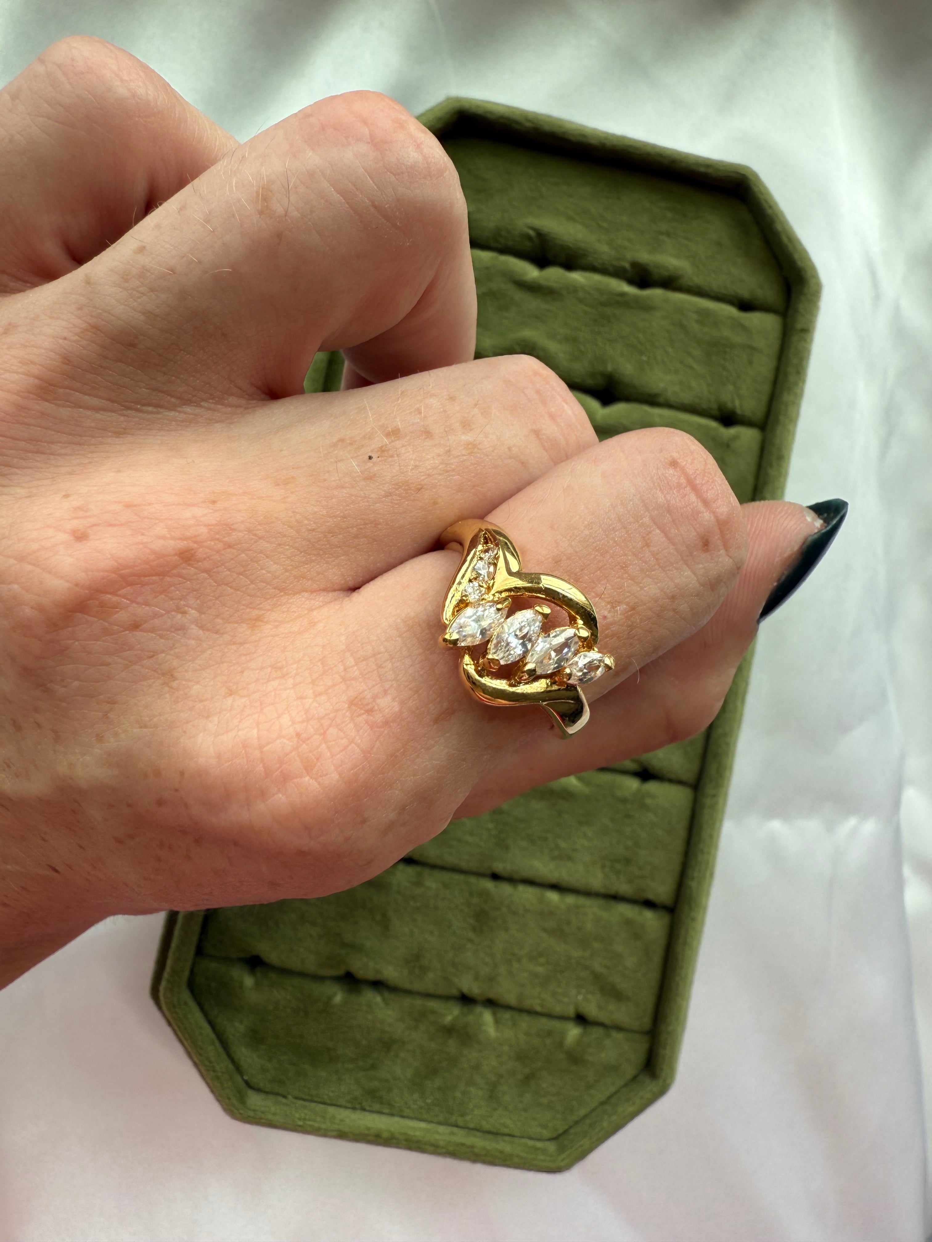 Gold Marquise Cluster Ring Size 10