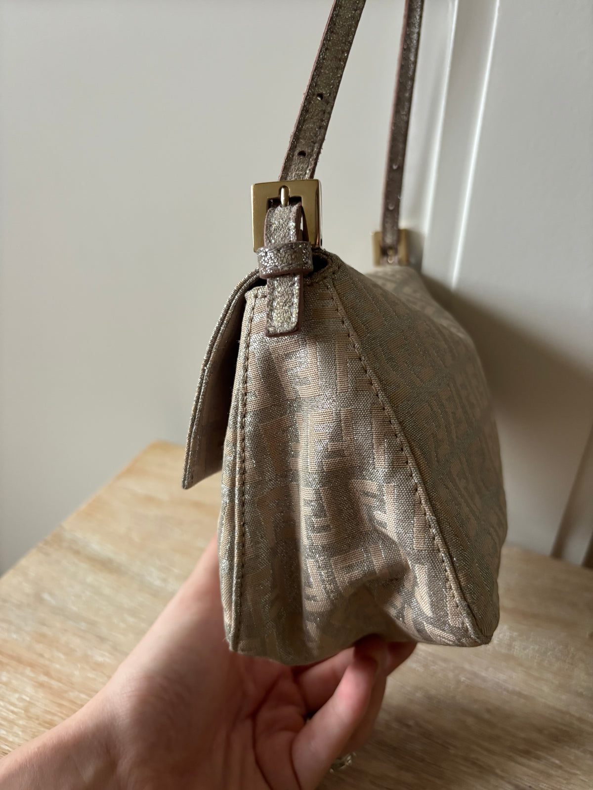 Fendi Metallic Zucchino Mini Mamma Baguette Bag