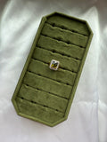 Gold Olive Green Halo Ring Size 8