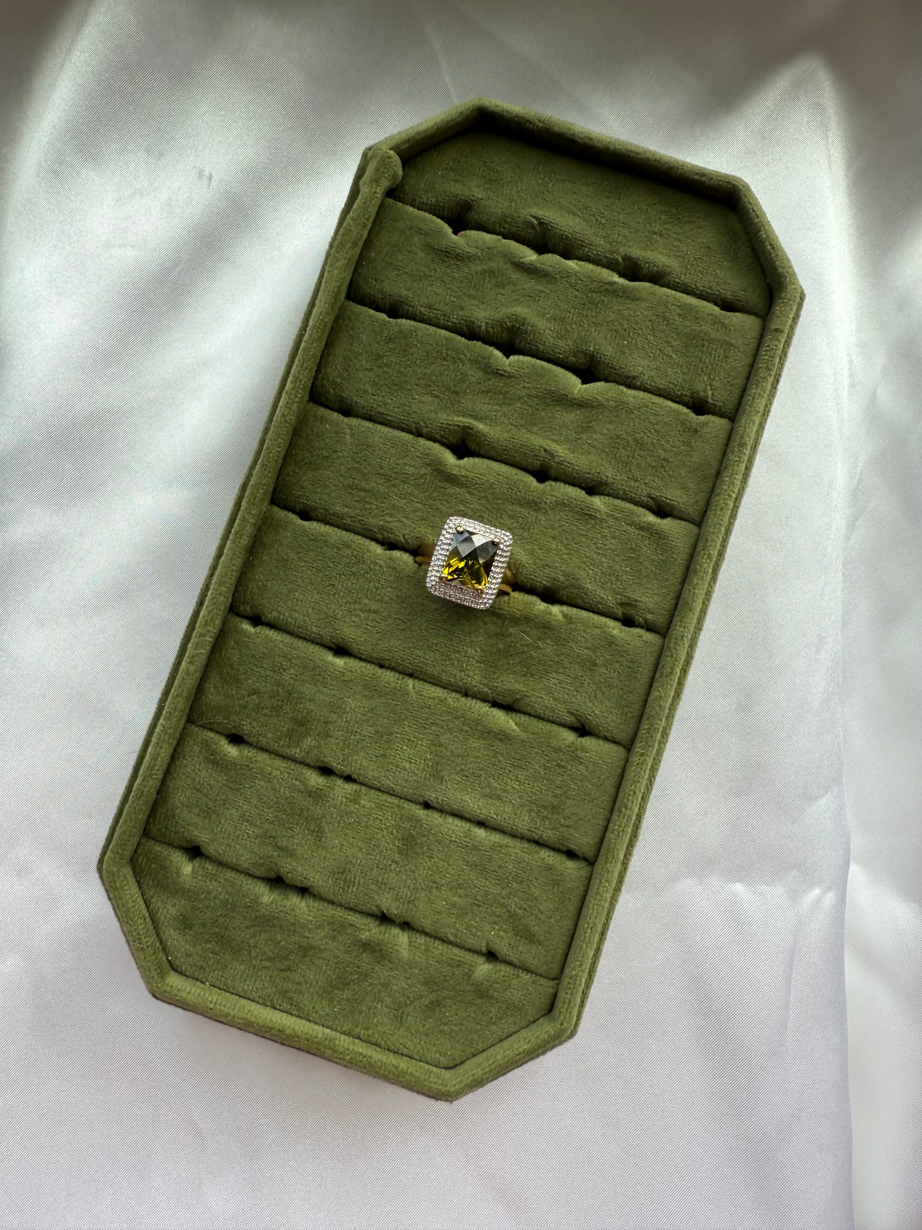 Gold Olive Green Halo Ring Size 8