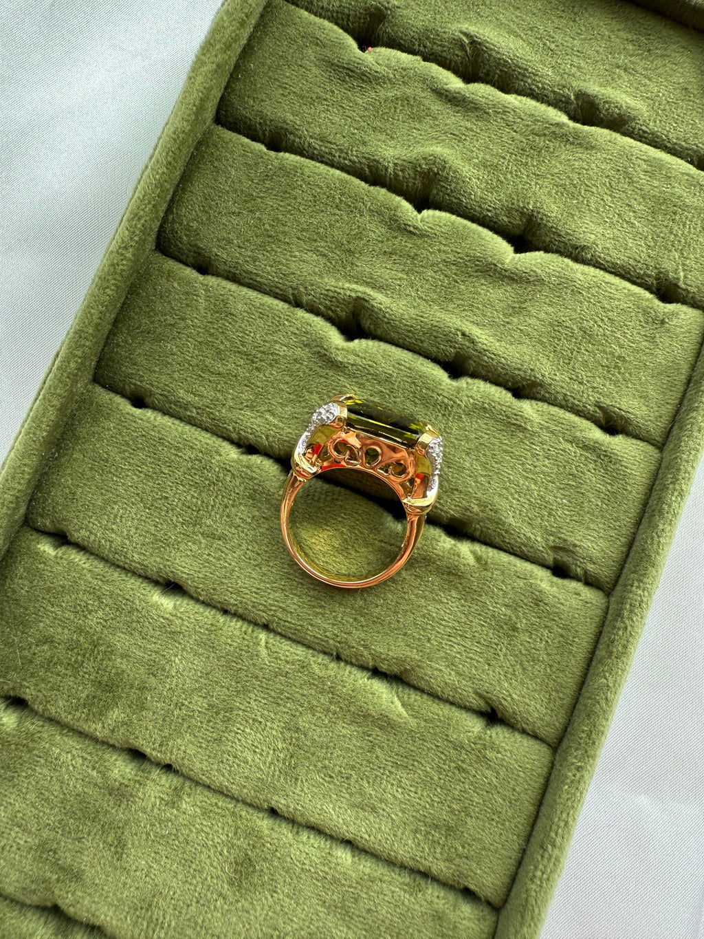 Gold Olive & CZ Ring Size 7