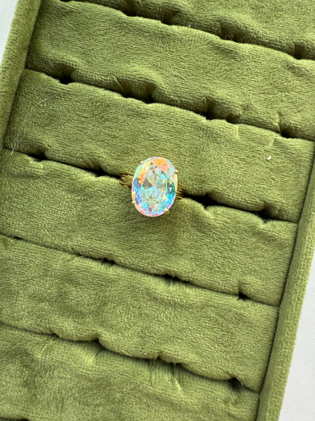 Gold AB Iridescent Stone Ring Size 5.25
