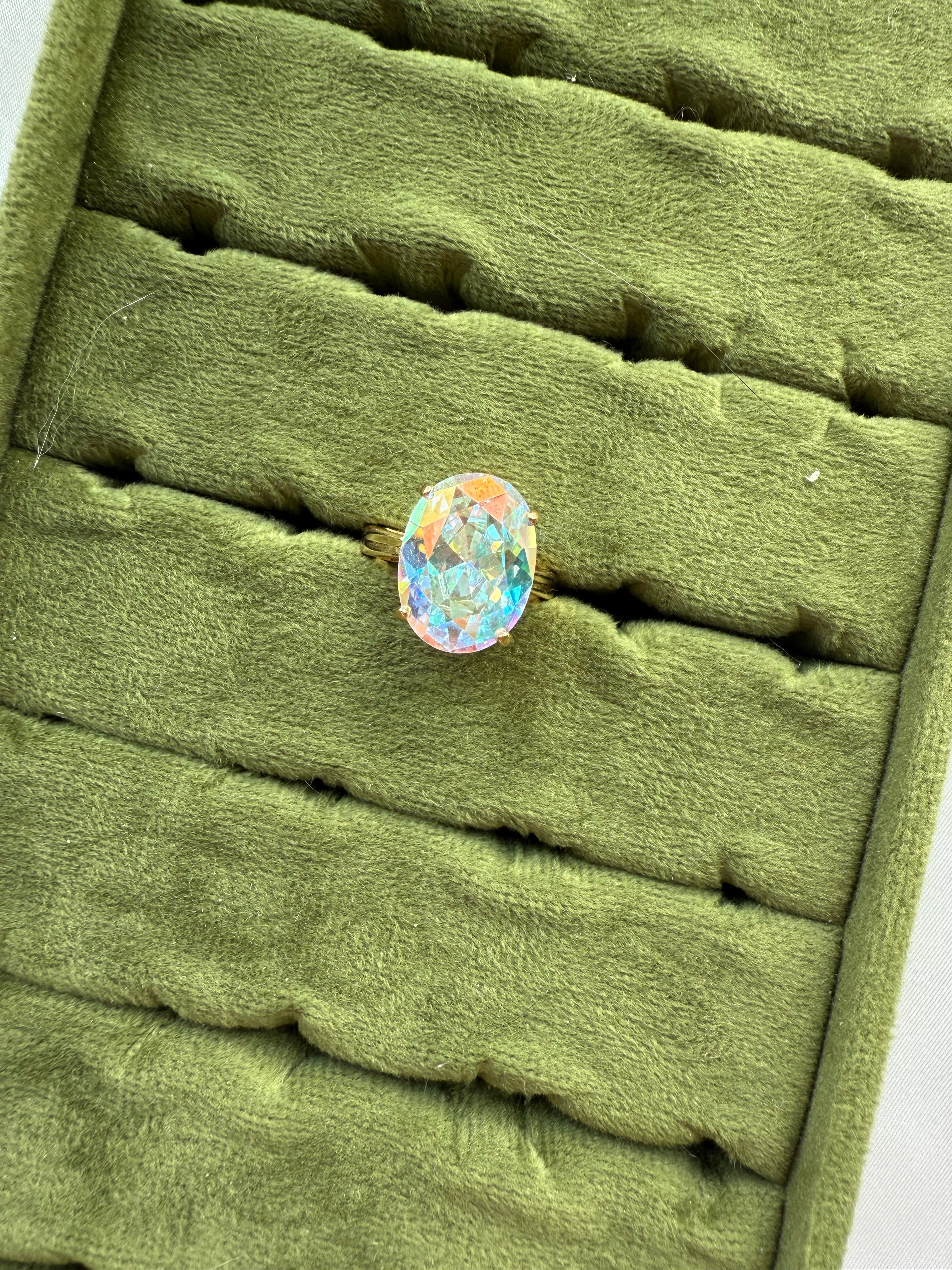 Gold AB Iridescent Stone Ring Size 5.25