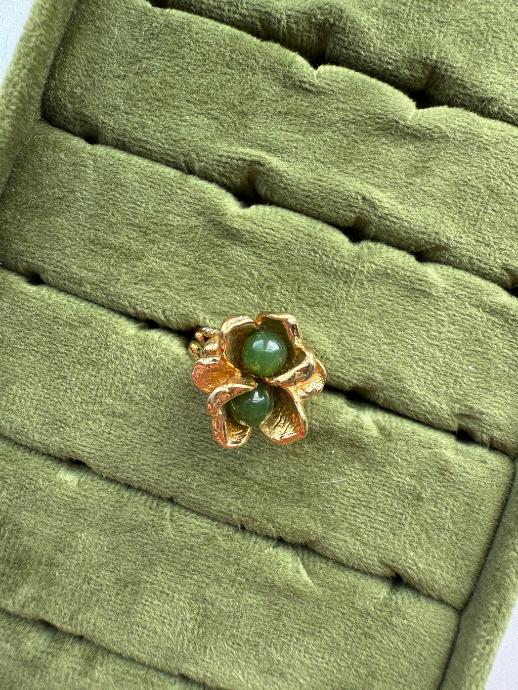 Gold Jade Flower Ring Size 7