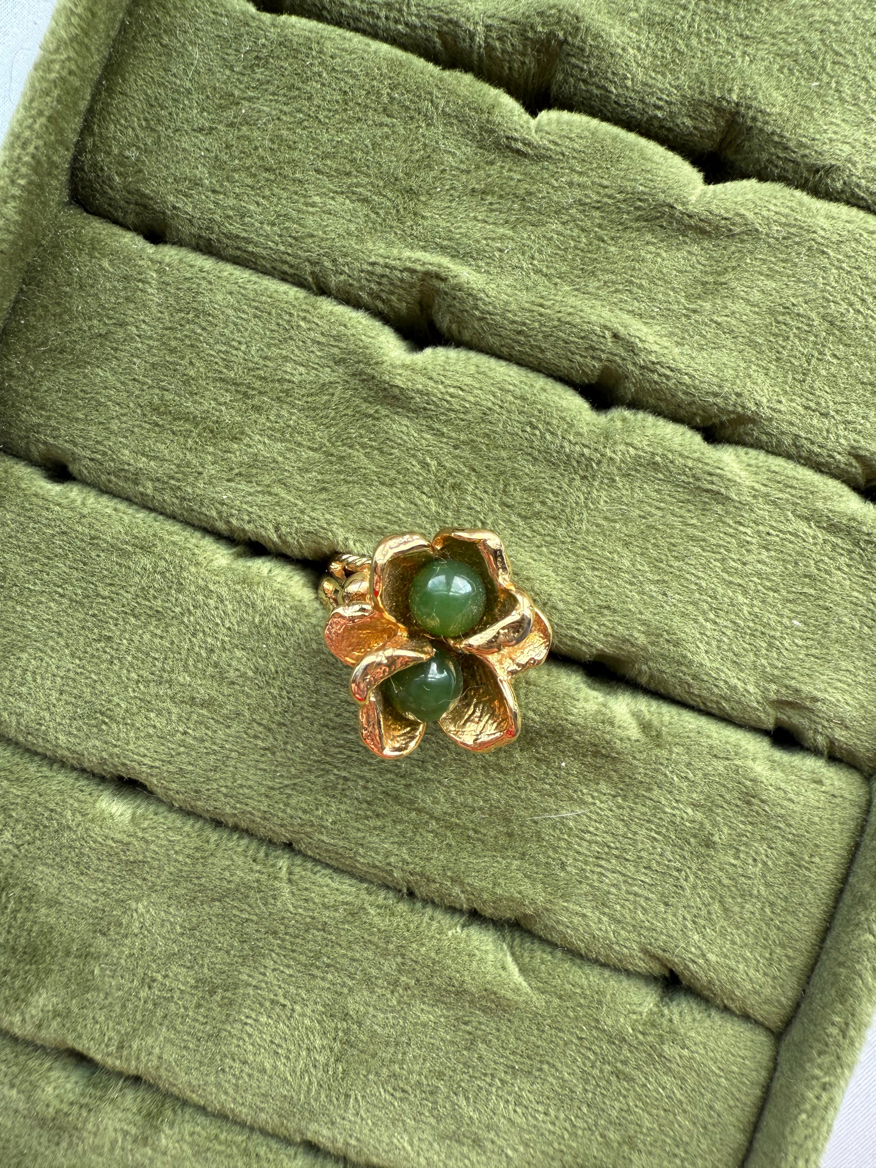 Gold Jade Flower Ring Size 7