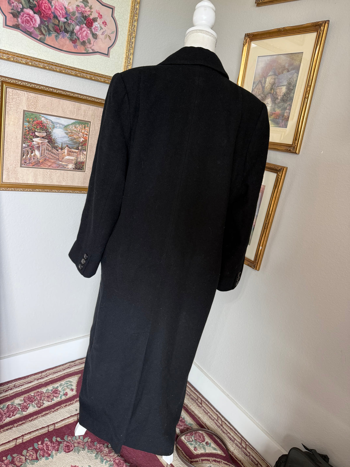 Vintage Fleurette 100% Camel Hair Black Overcoat