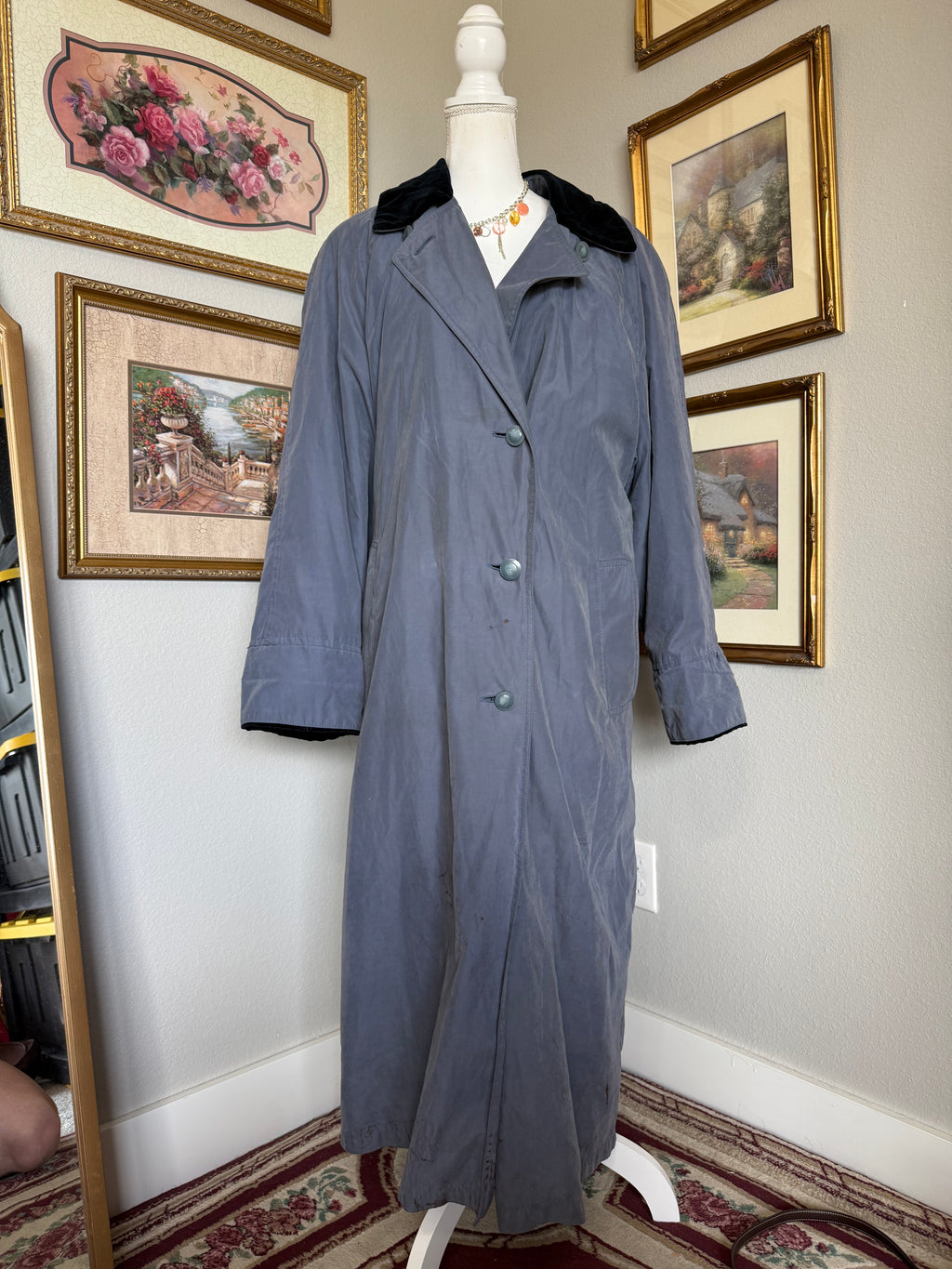 Vintage London Fog Dusty Blue & Black Trenchcoat