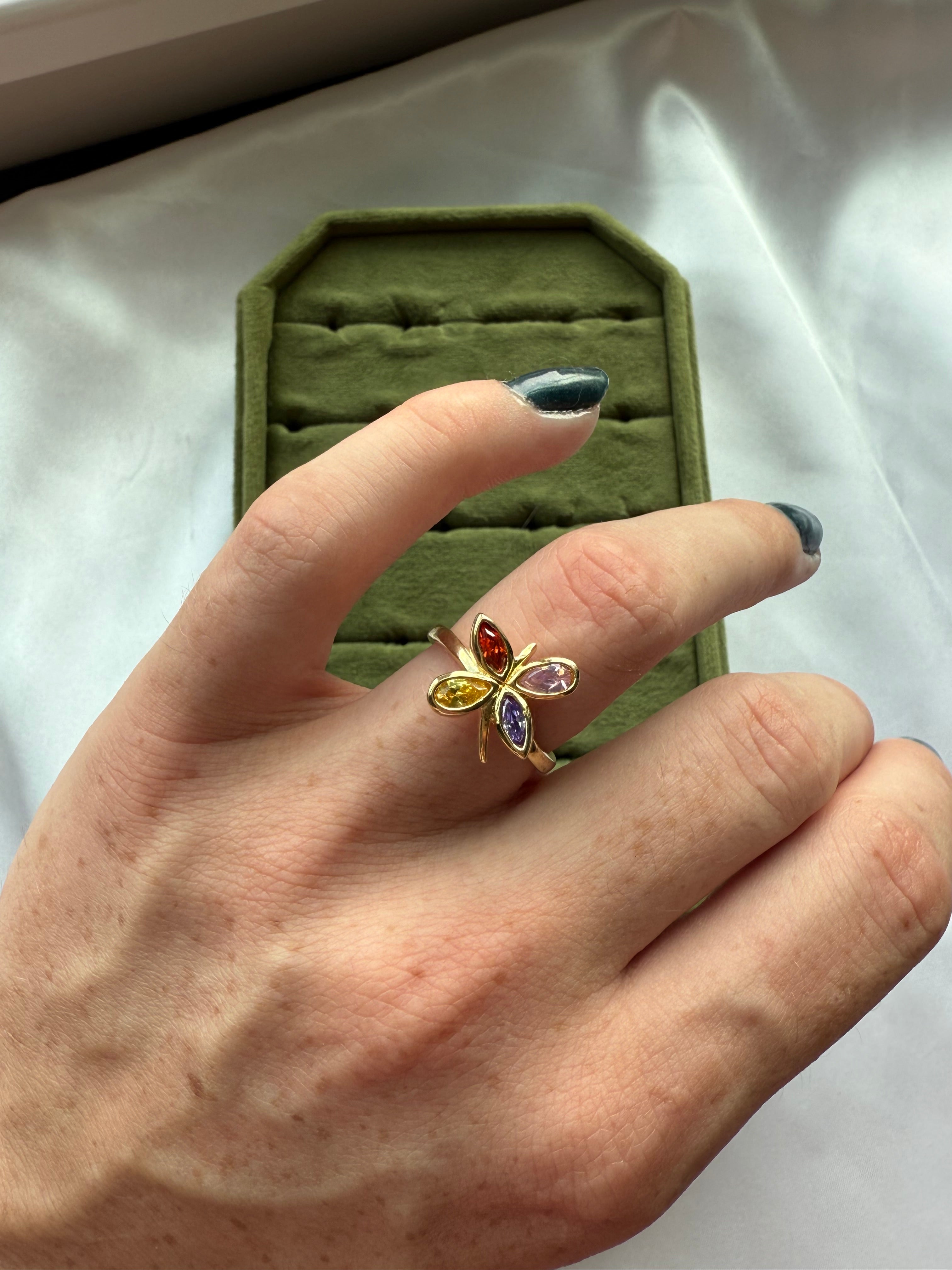 Gold Colorful Clover Ring Size  7