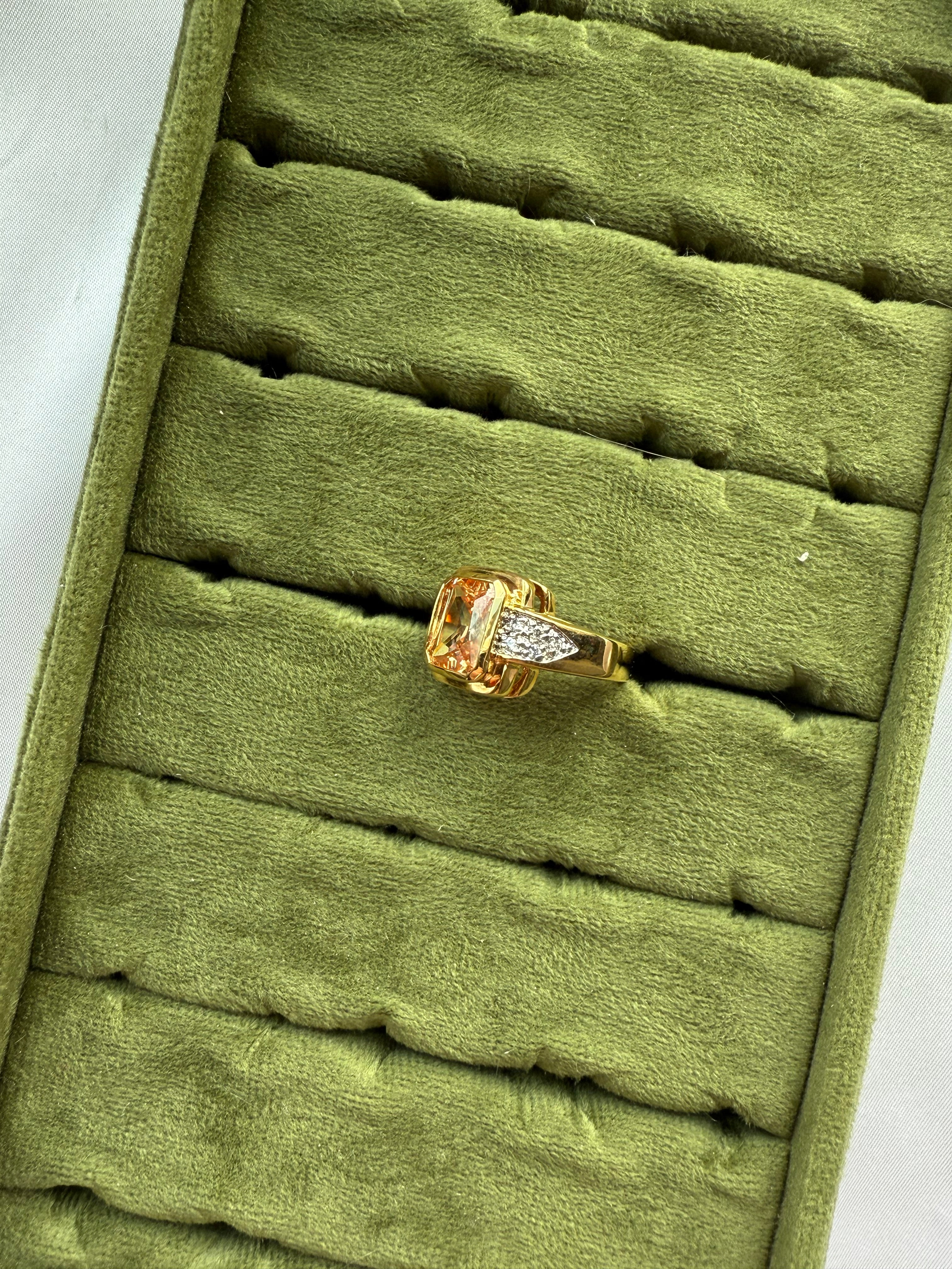 Gold Bezel Set Orange Ring Size 6