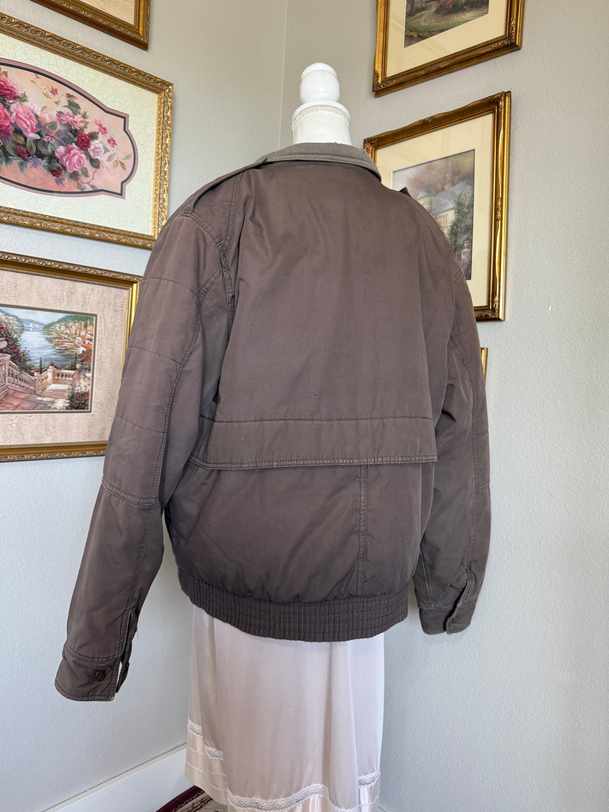 Vintage Mocha Brown & Beige Quilted Puffer Coat