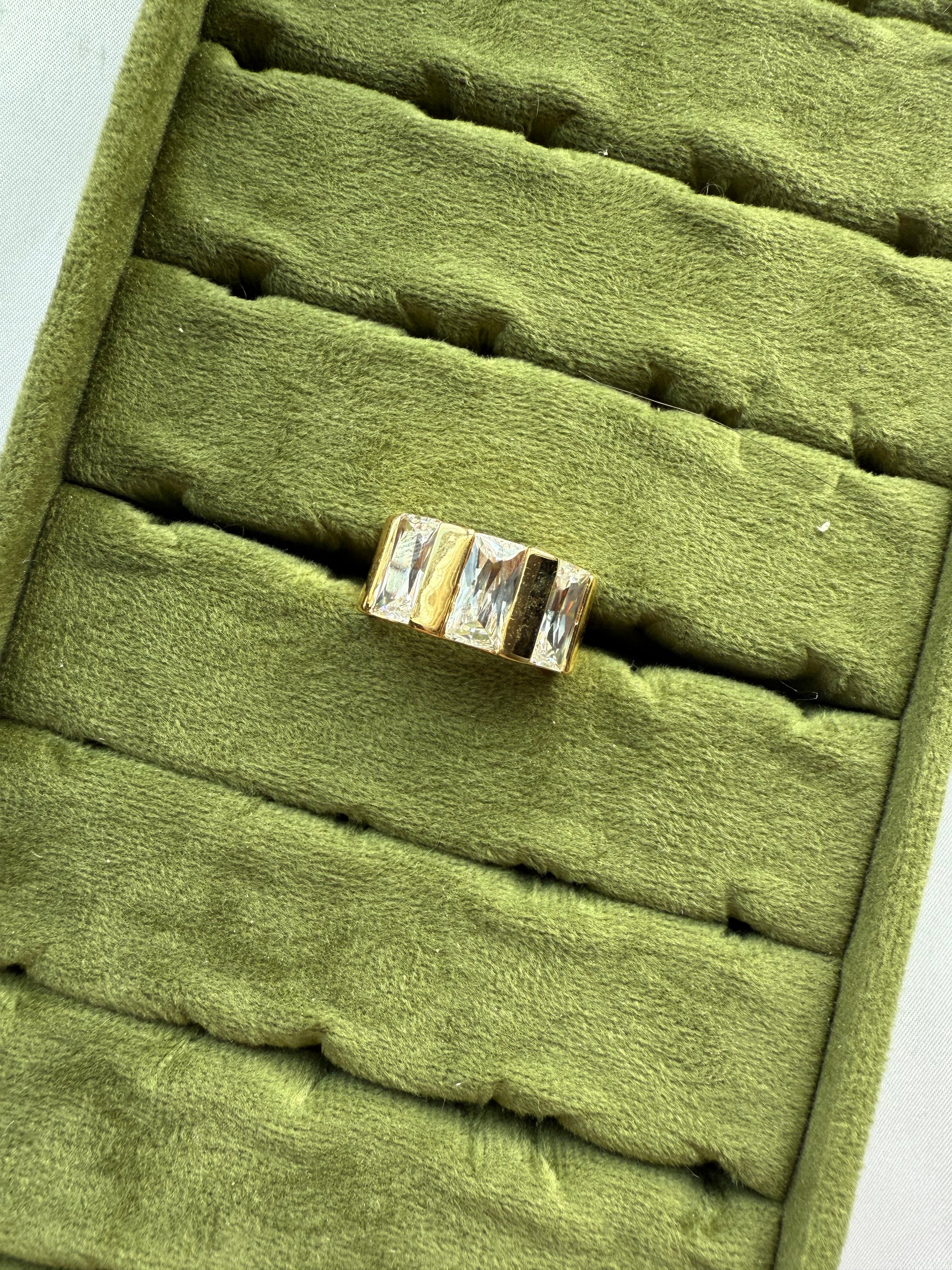 Chunky Gold CZ Baguette Ring Size 7