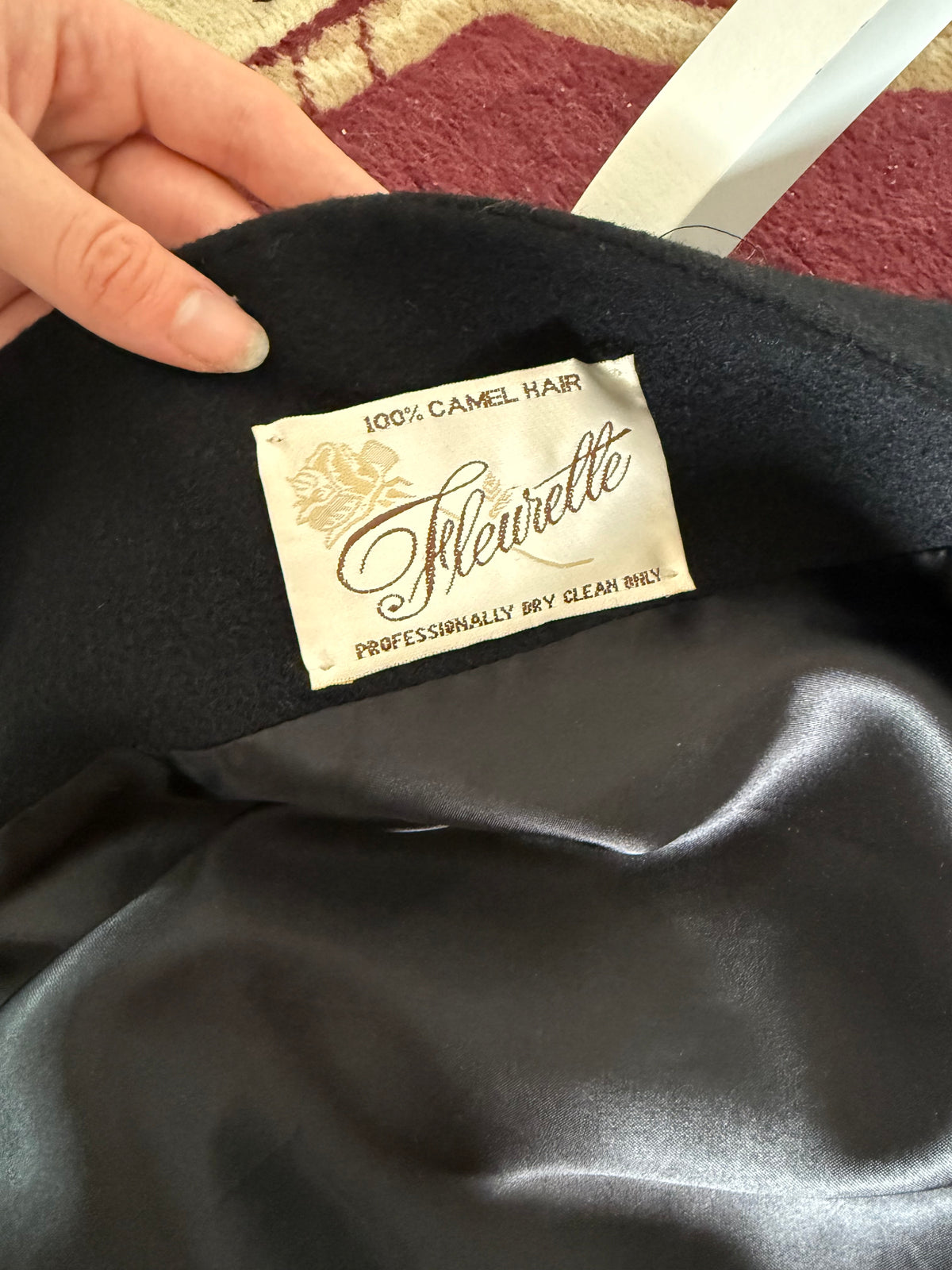 Vintage Fleurette 100% Camel Hair Black Overcoat