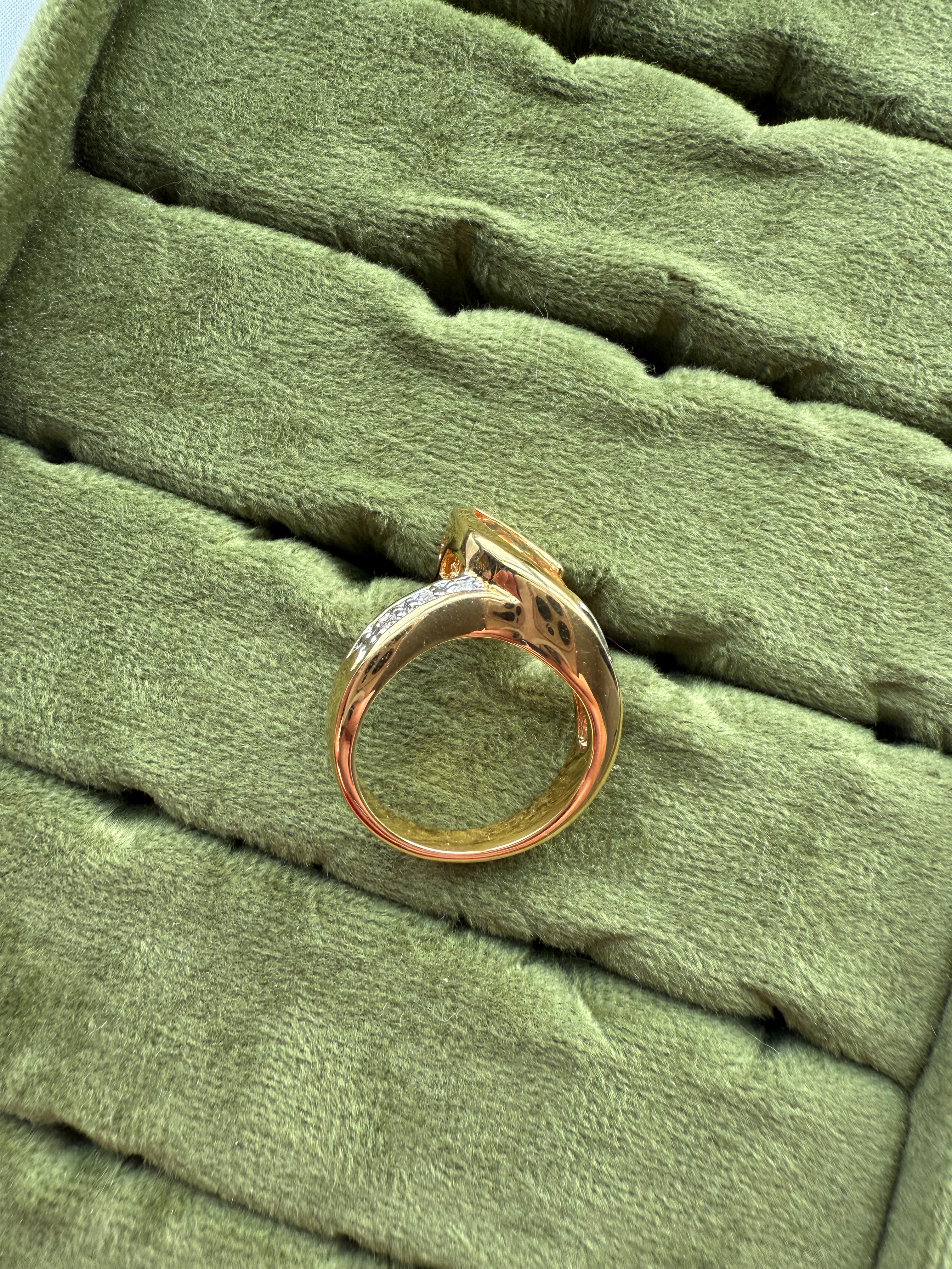 Gold Bezel Marquise Orange Ring Size 6