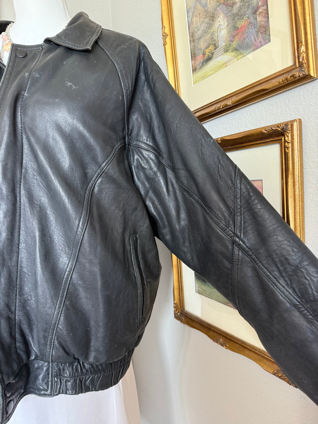 Vintage Black PACC Leather Bomber Jacket