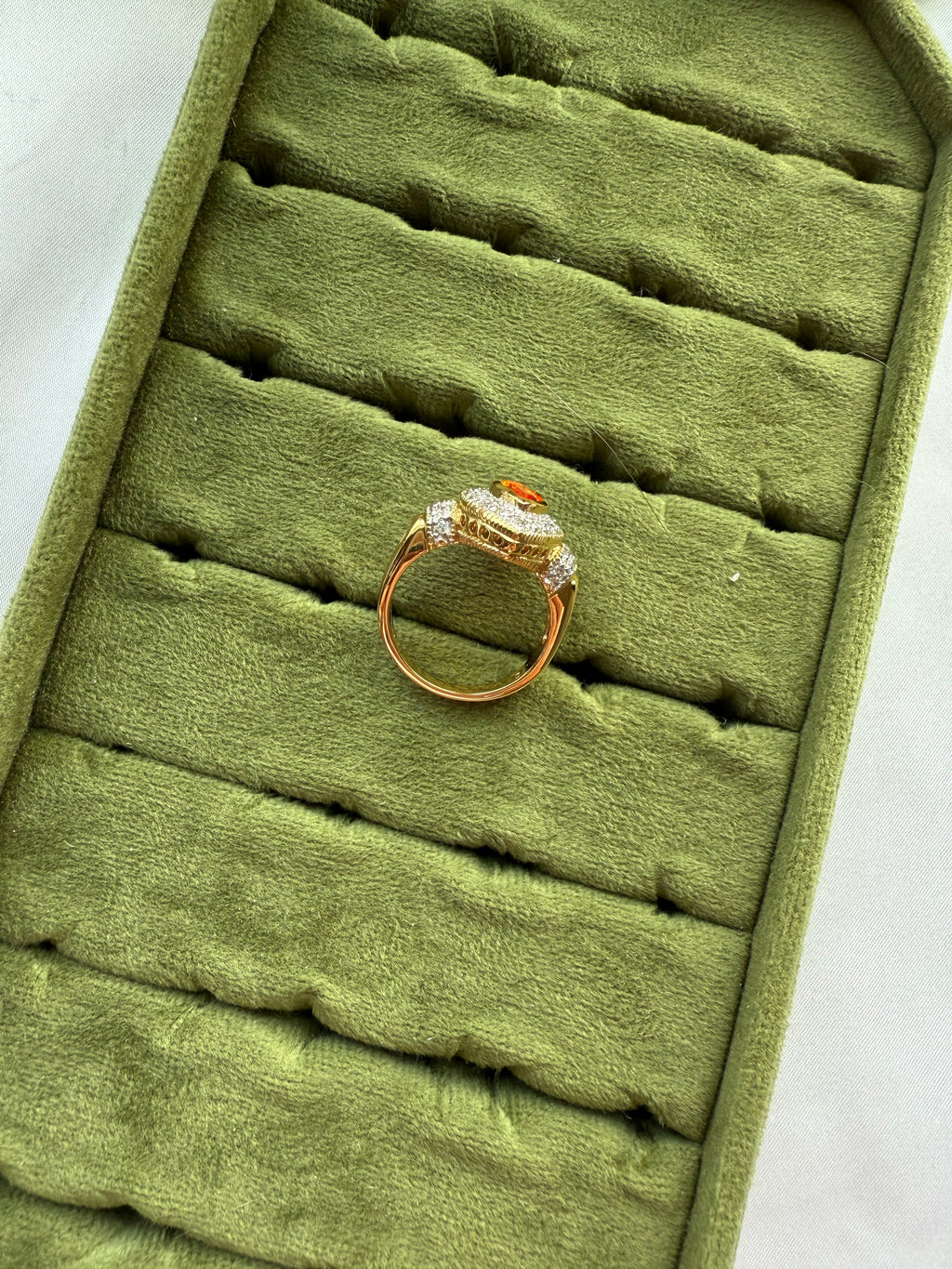 Gold CZ & Red Shield Marquise Ring Size 8