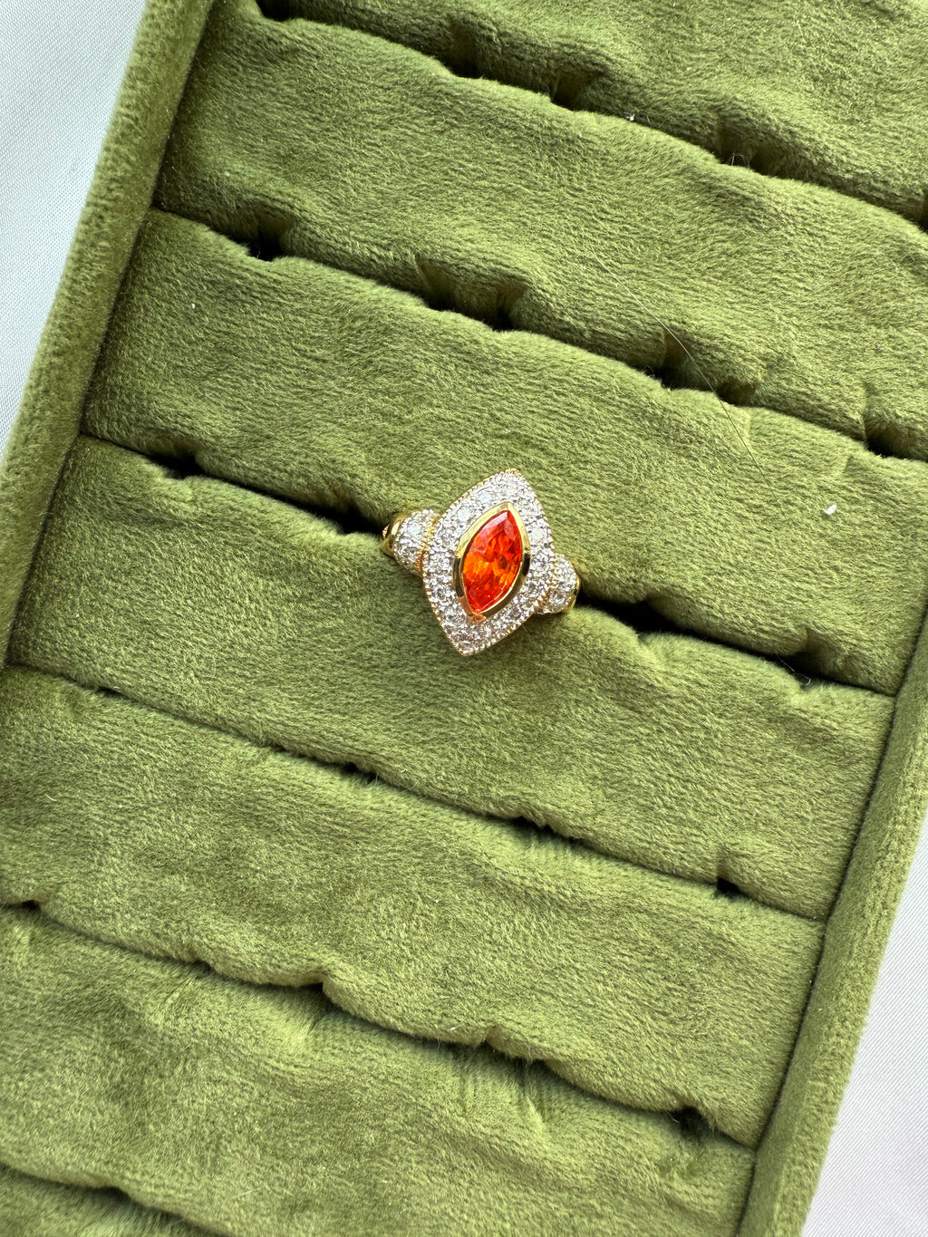 Gold CZ & Red Shield Marquise Ring Size 8