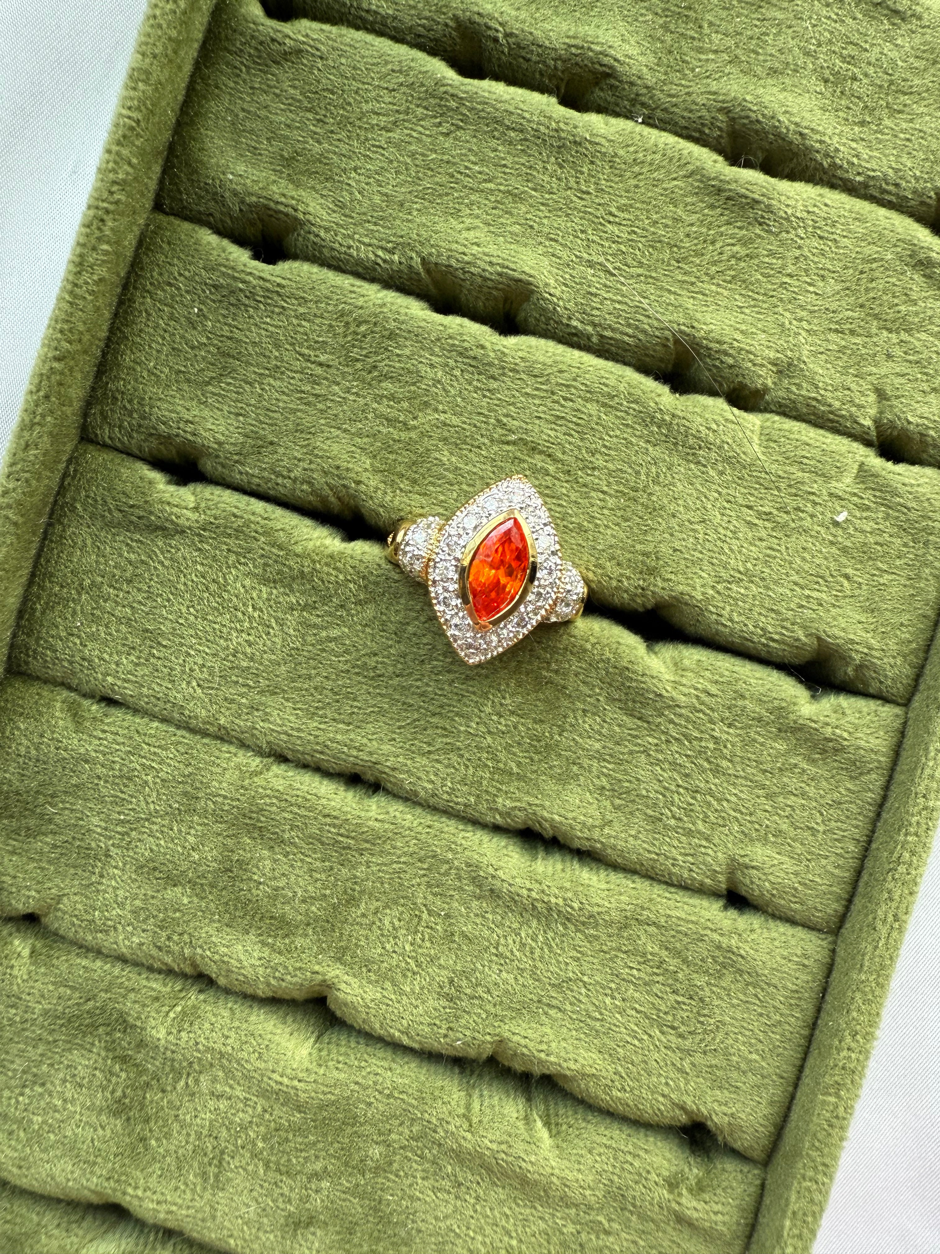 Gold CZ & Red Shield Marquise Ring Size 8