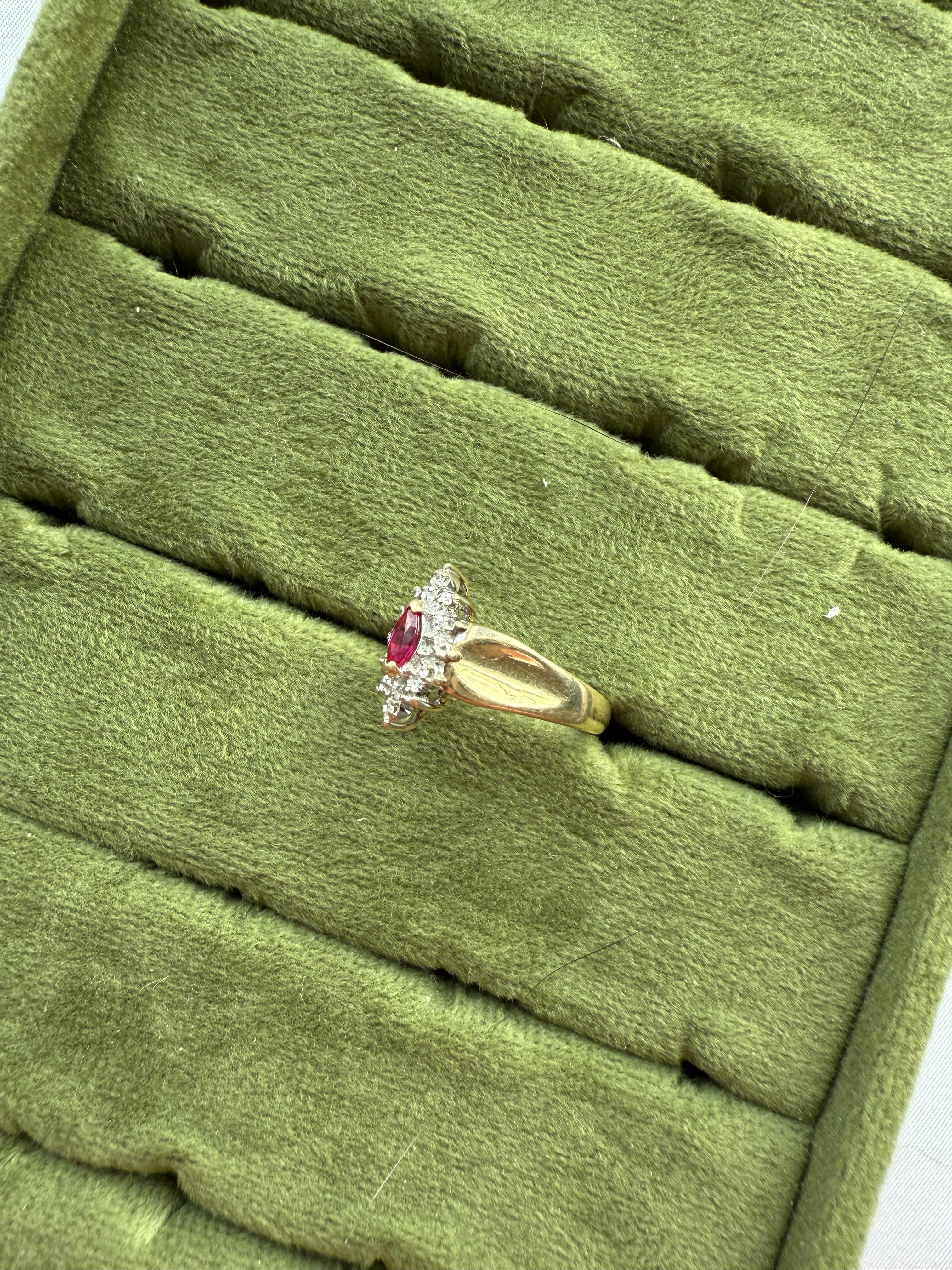 10k Yellow Gold Pink Sapphire and Diamond Ring Size 6