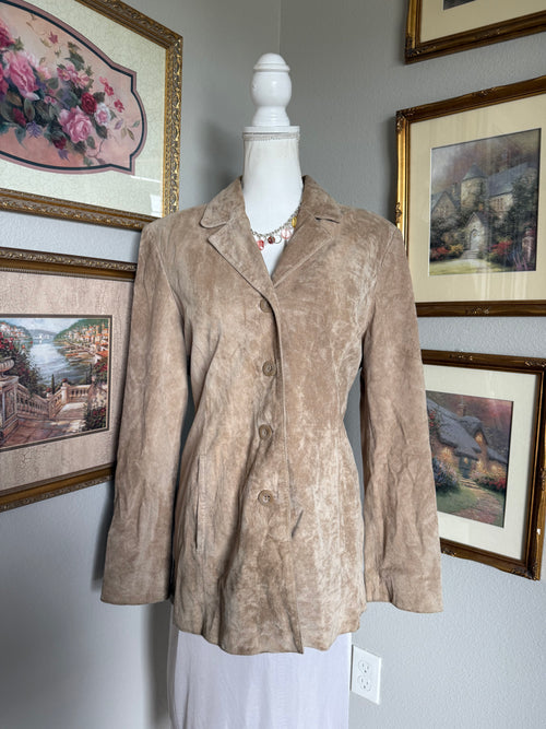 Beige Suede Button Up Jacket