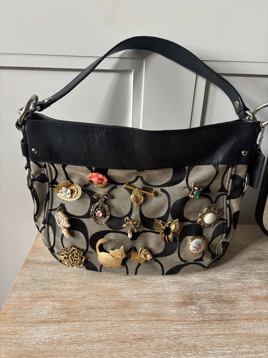 Black Coach Pinned Shoulder Bag