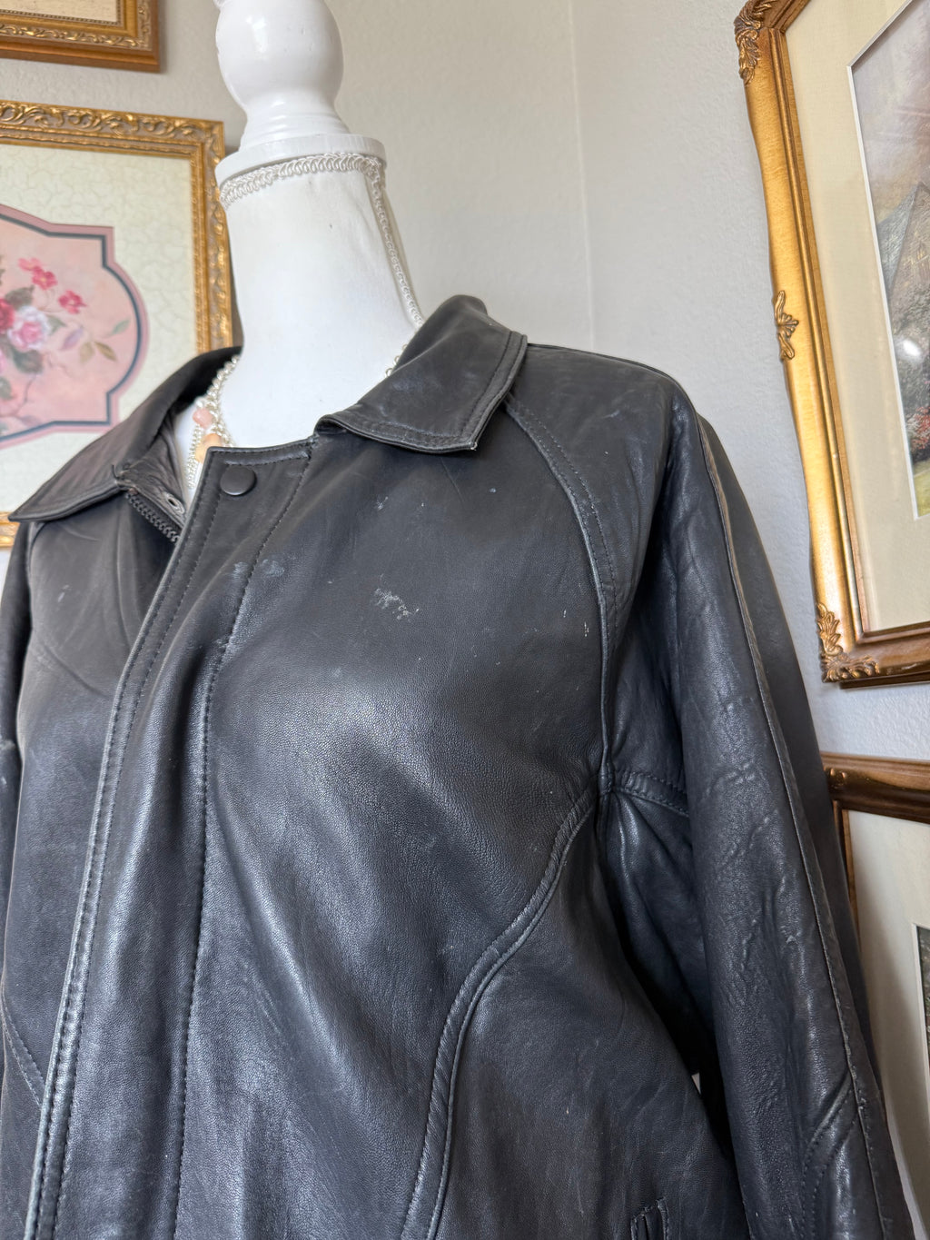 Vintage Black PACC Leather Bomber Jacket