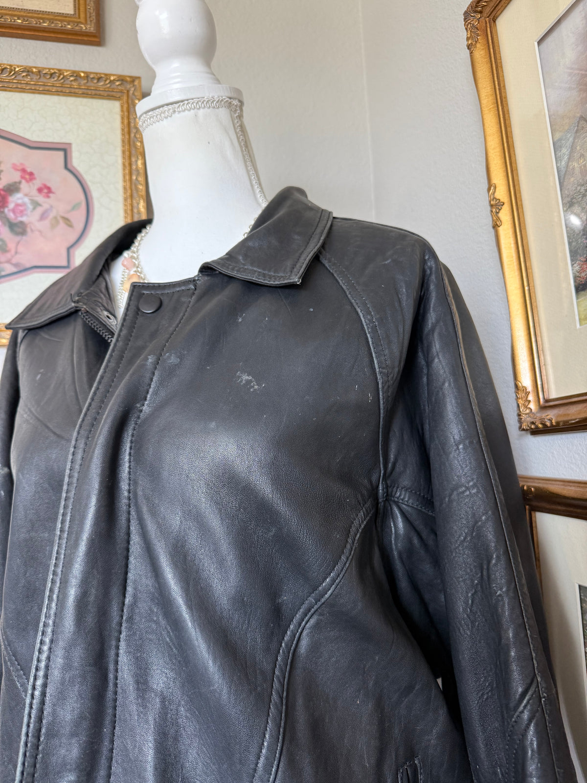 Vintage Black PACC Leather Bomber Jacket