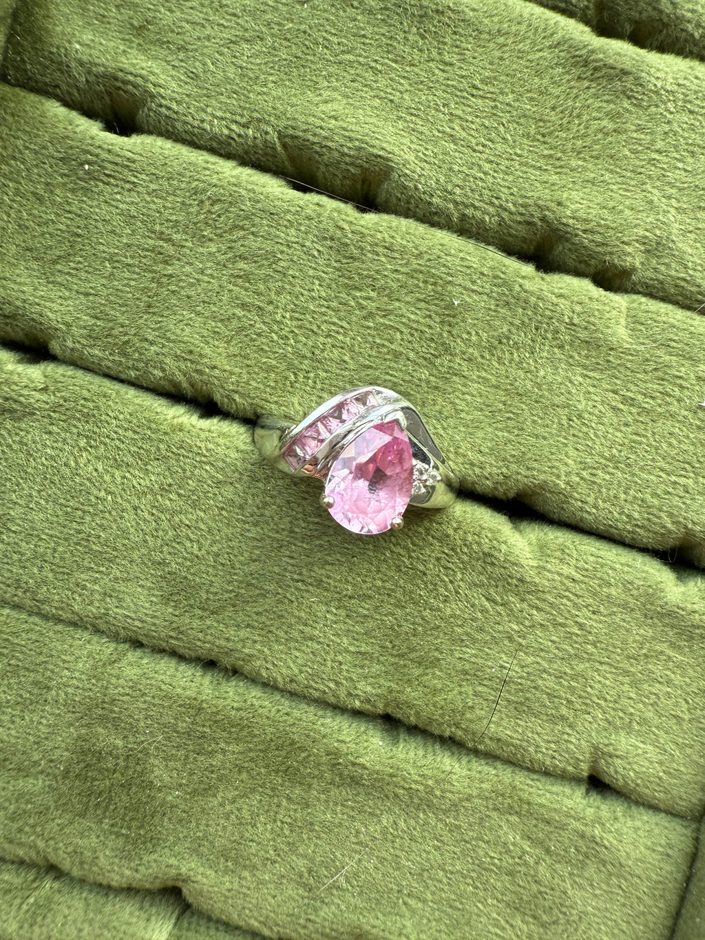 10k White Gold Pink Sapphire & Diamond Ring Sz 8