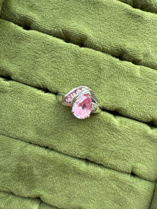 10k White Gold Pink Sapphire & Diamond Ring Sz 8
