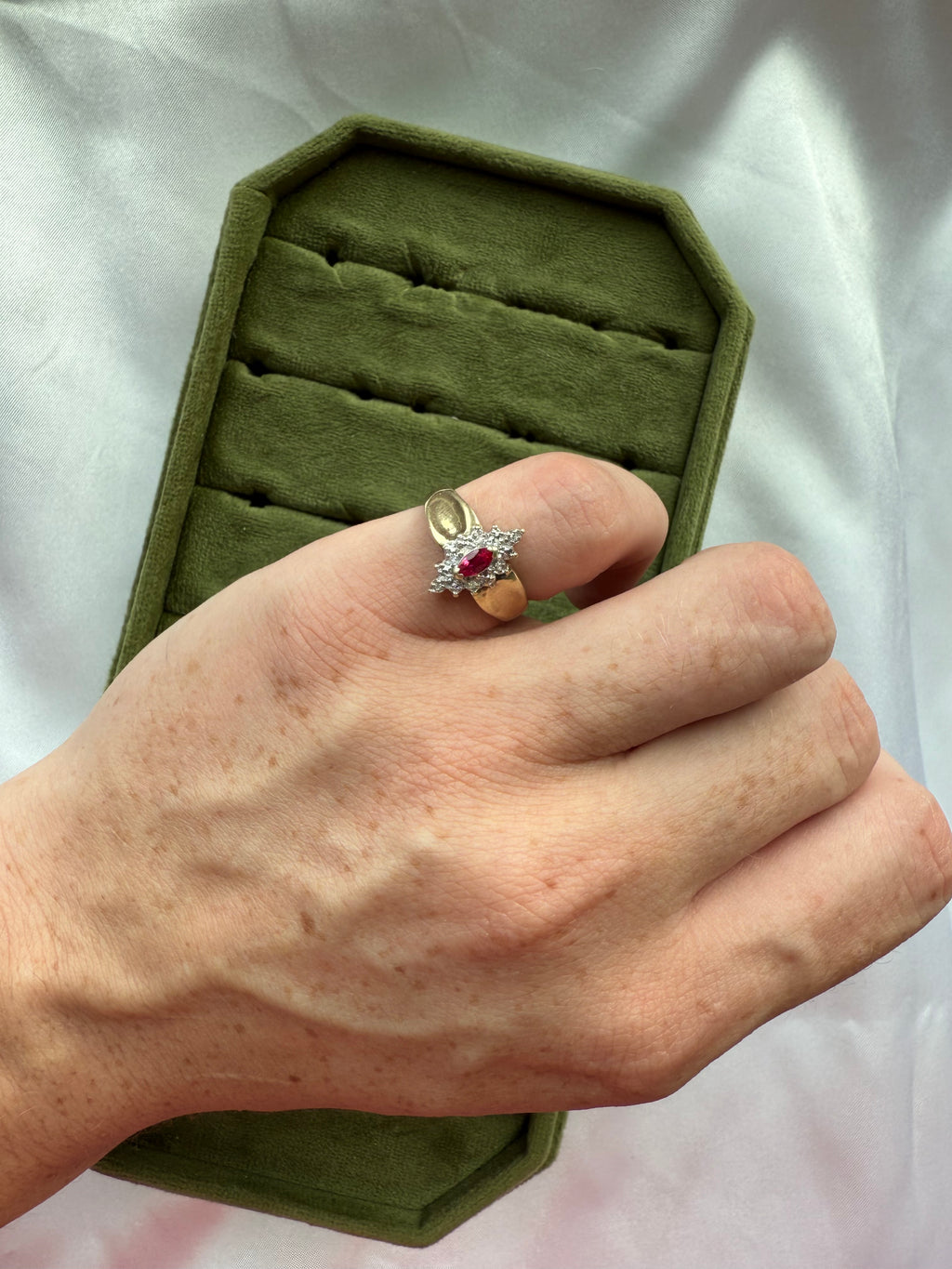 10k Yellow Gold Pink Sapphire and Diamond Ring Size 6