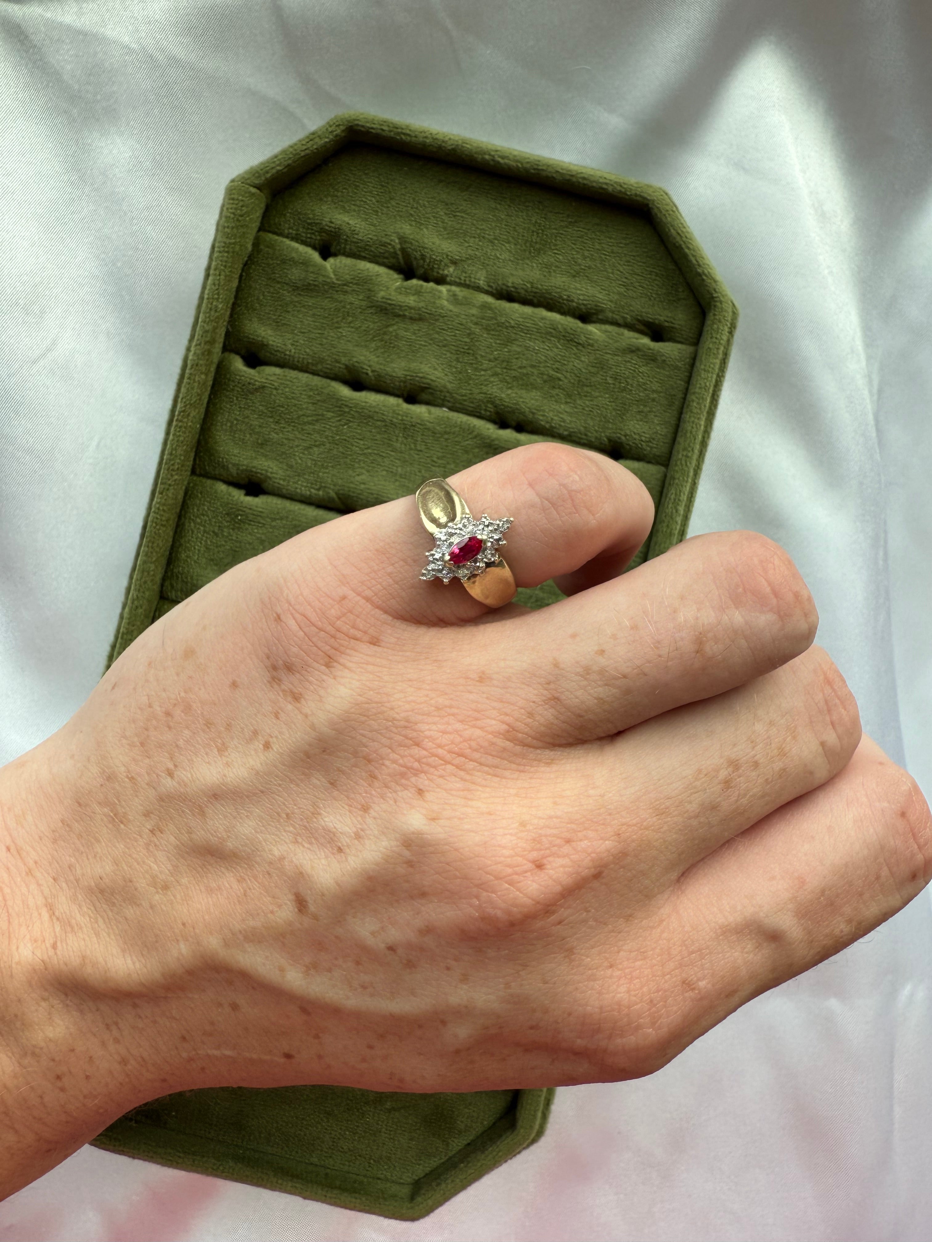 10k Yellow Gold Pink Sapphire and Diamond Ring Size 6