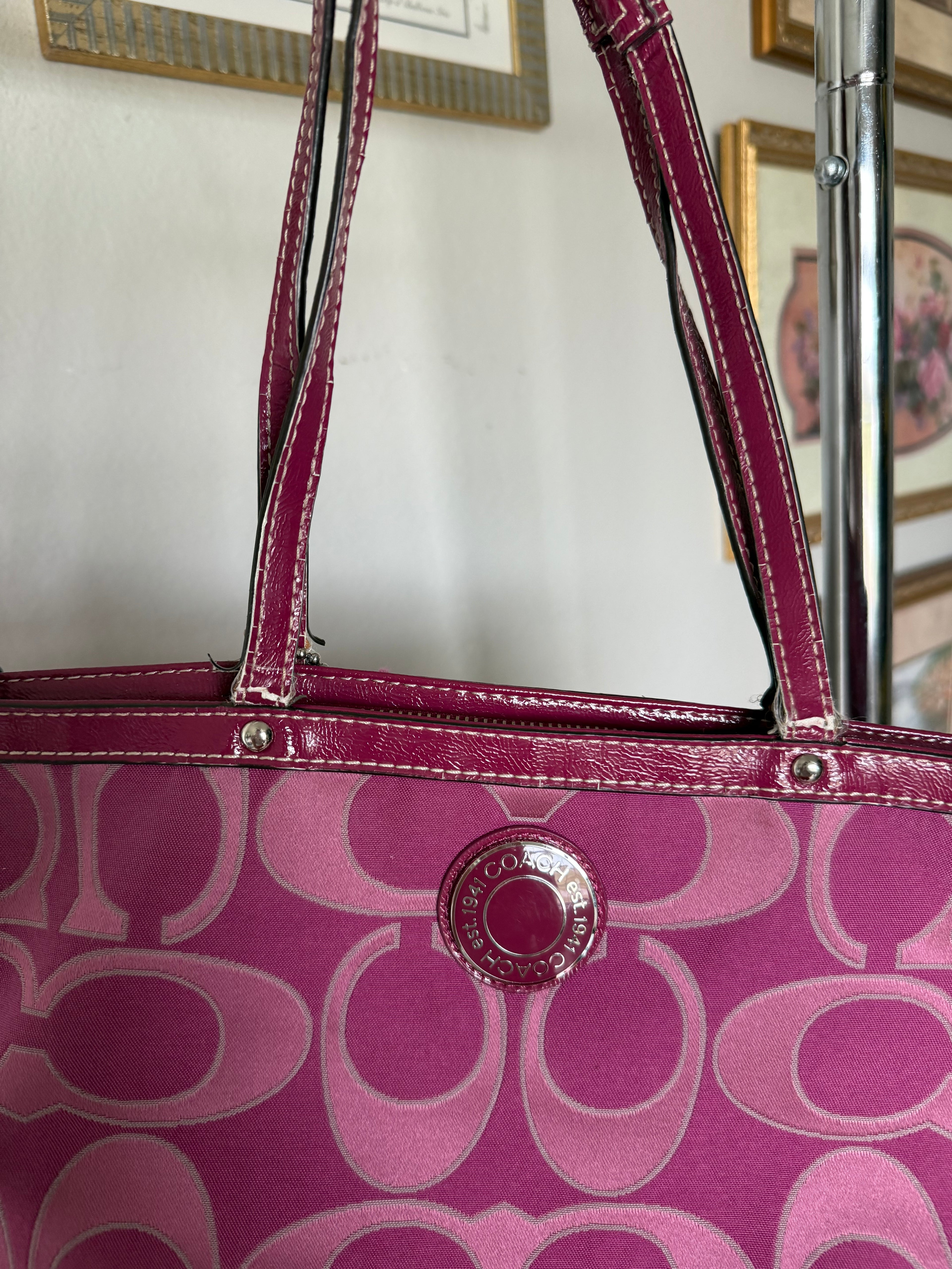 Coach Pink Signature Canvas Tote