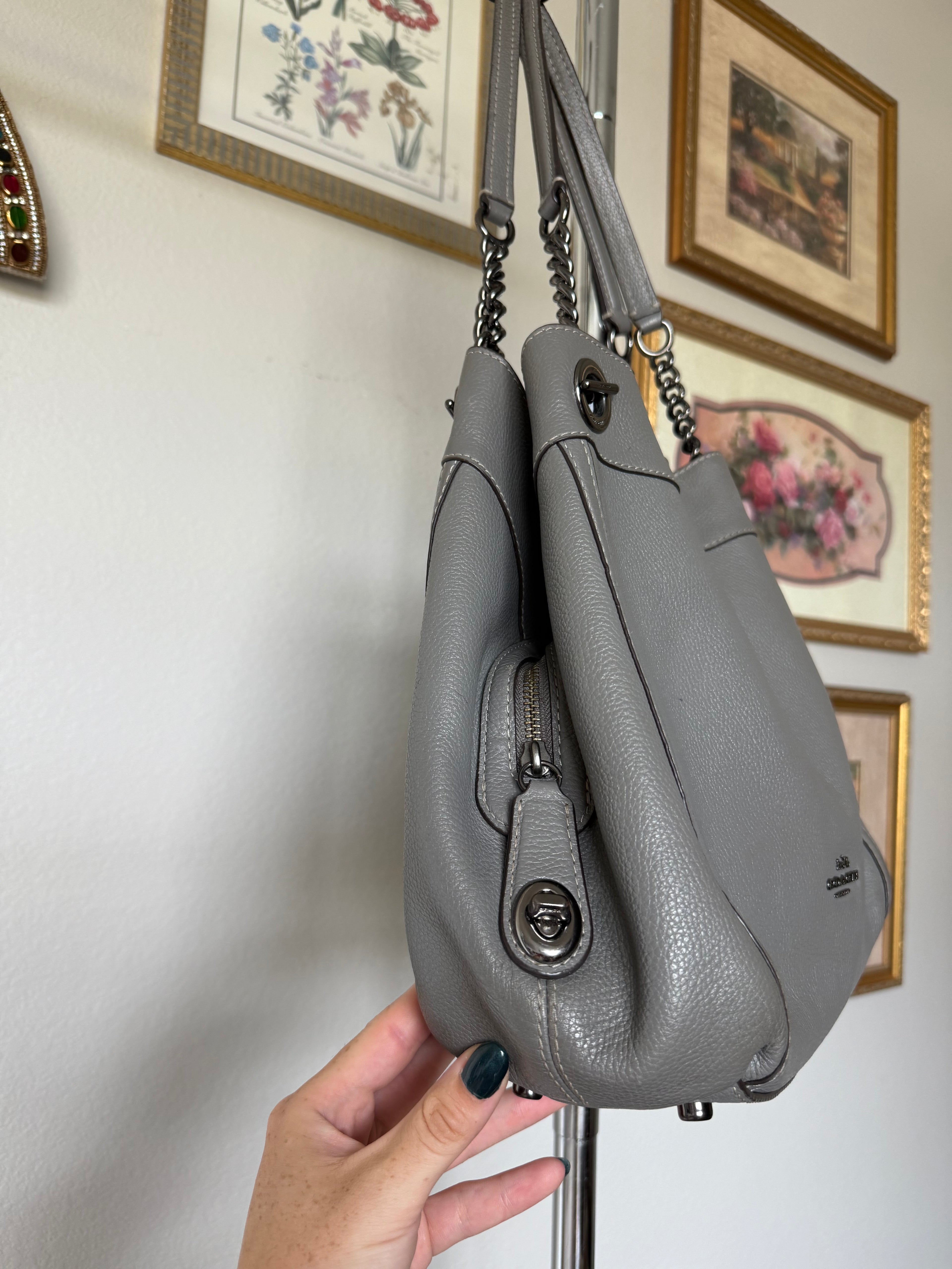 Coach Turnlock Edie Grey Shoulder Bag