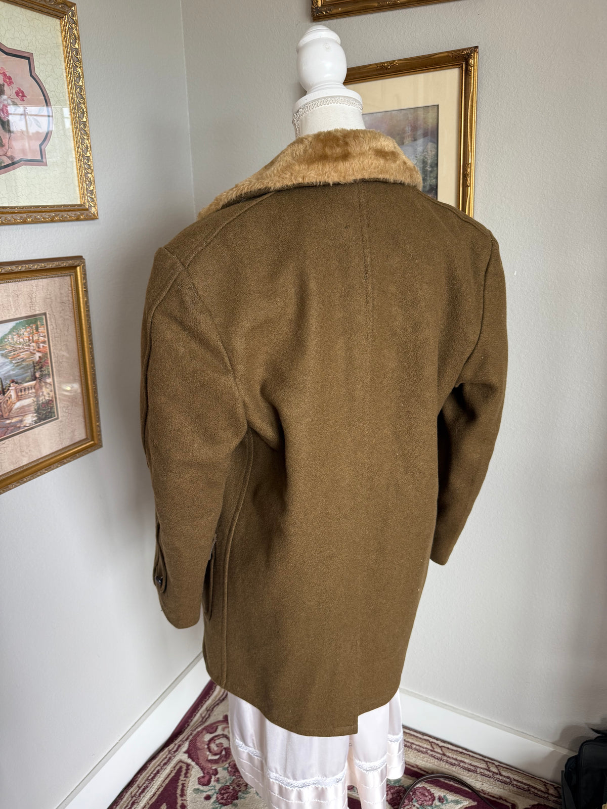 Vintage Wool Fur-Lined British 1970s Hunting Coat