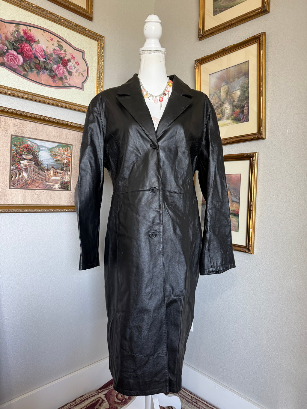 Vintage Black Leather Buttoned Trenchcoat