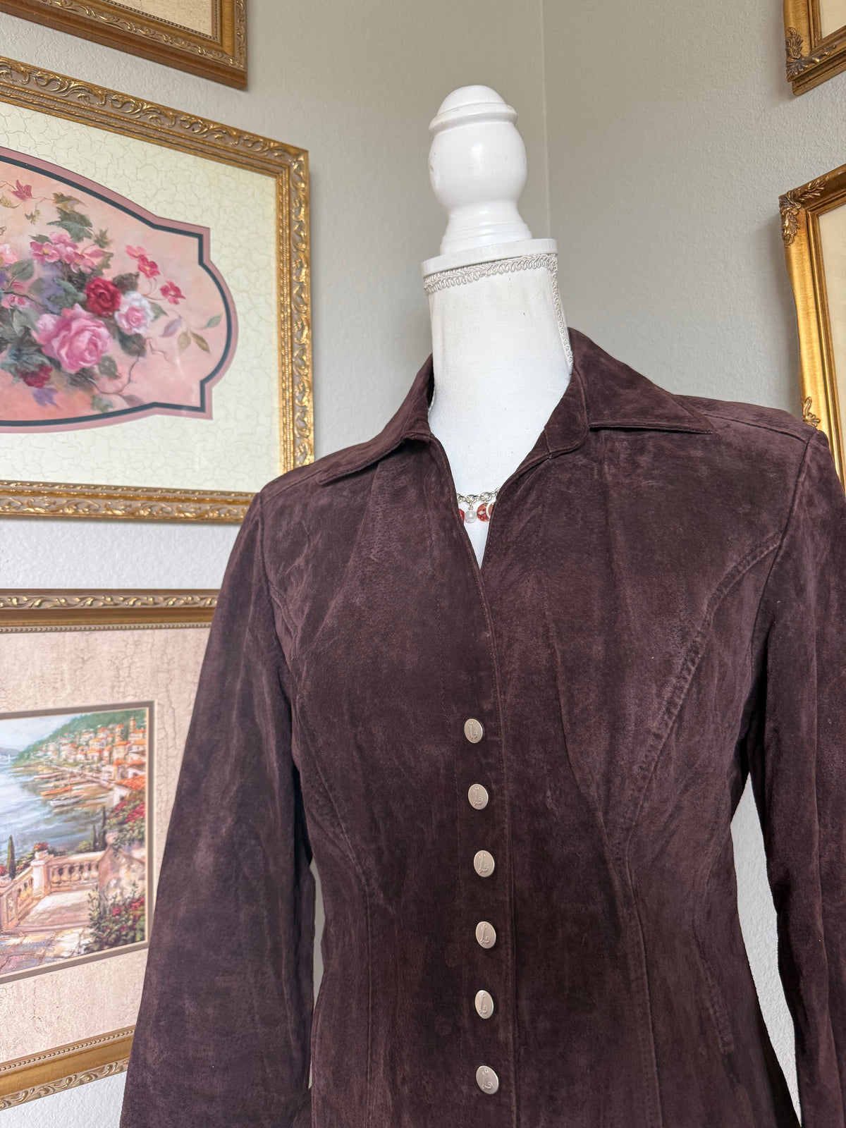 Brown Suede Y2k Button Up Jacket